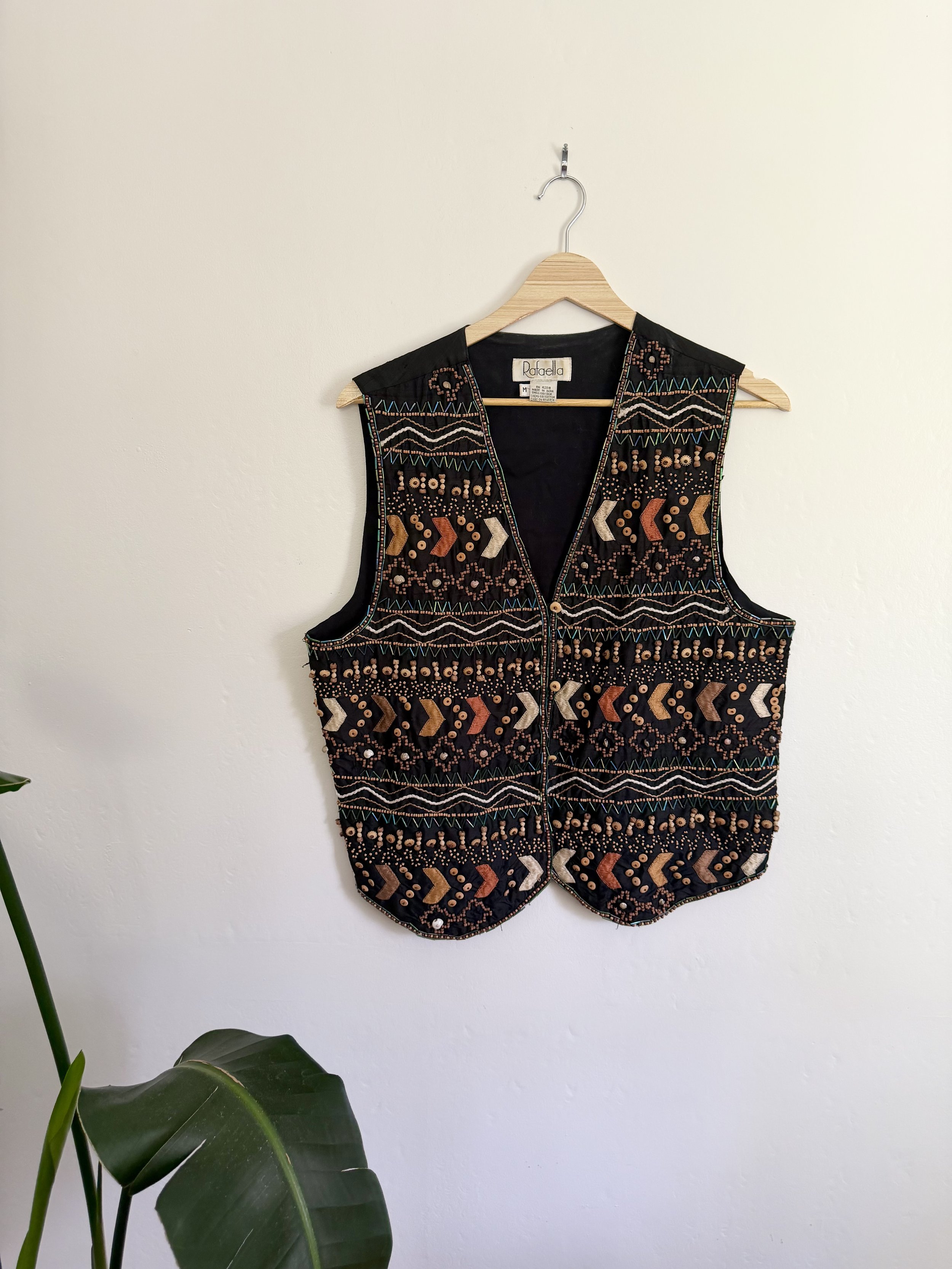 Black Beaded Silk Front-Panel Vest