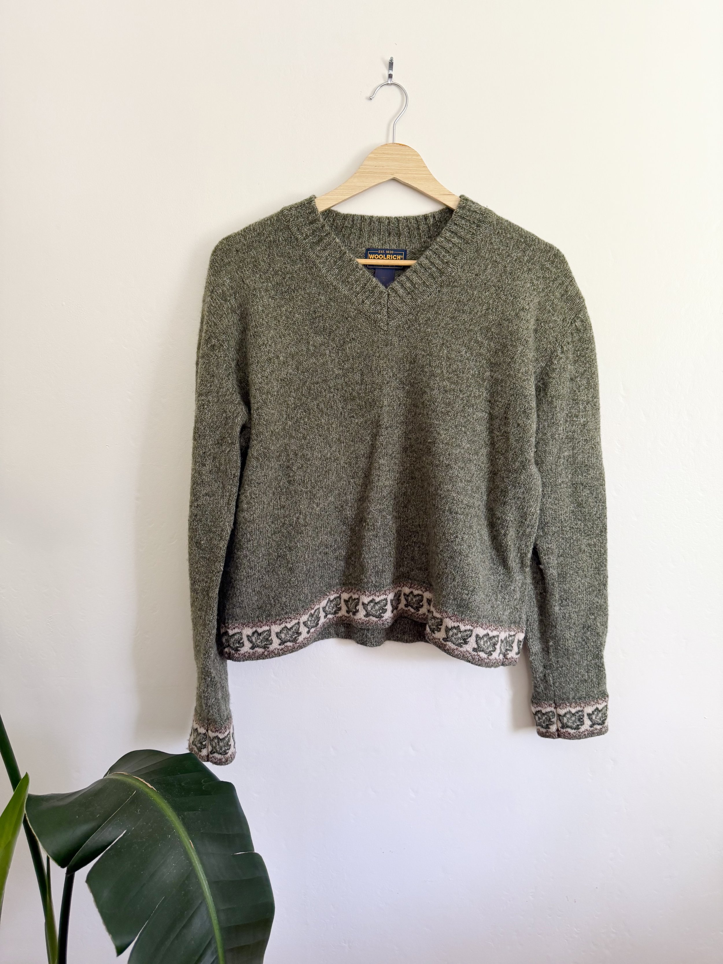 Green Woolrich V-Neck Sweater
