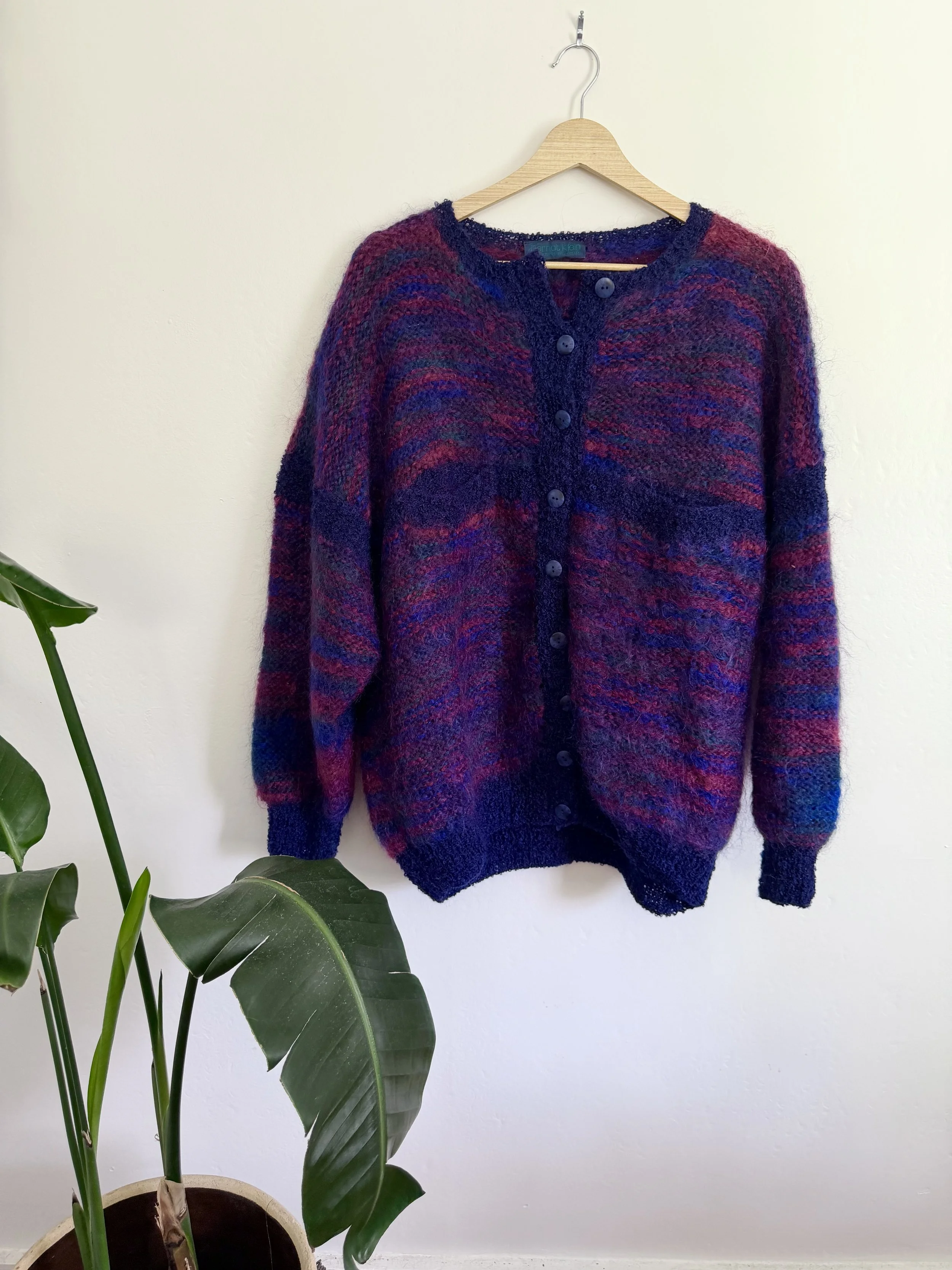 Purple Scottish Angora-Blend Cardigan Sweater