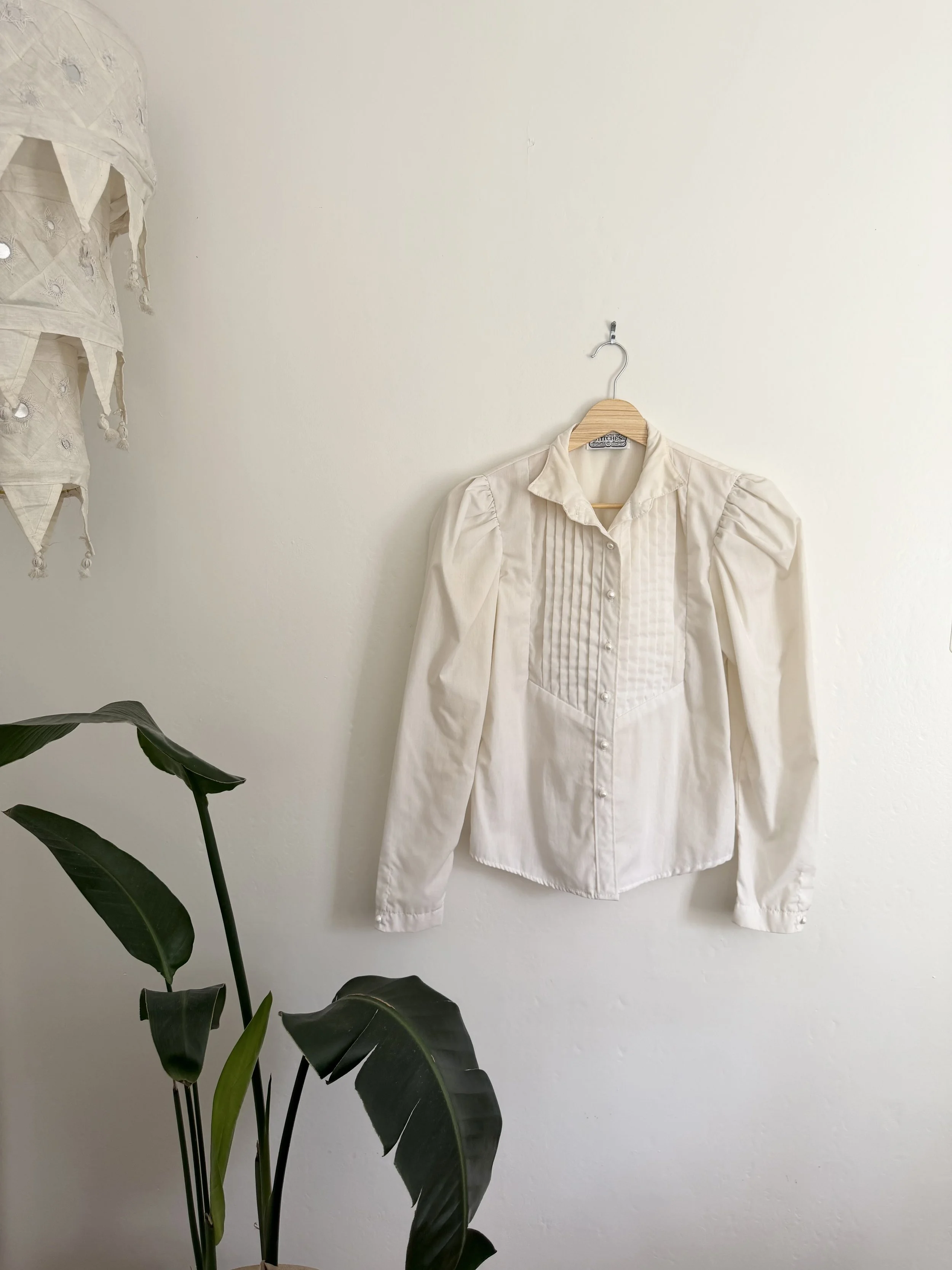 Cream Pleated Button Up Blouse