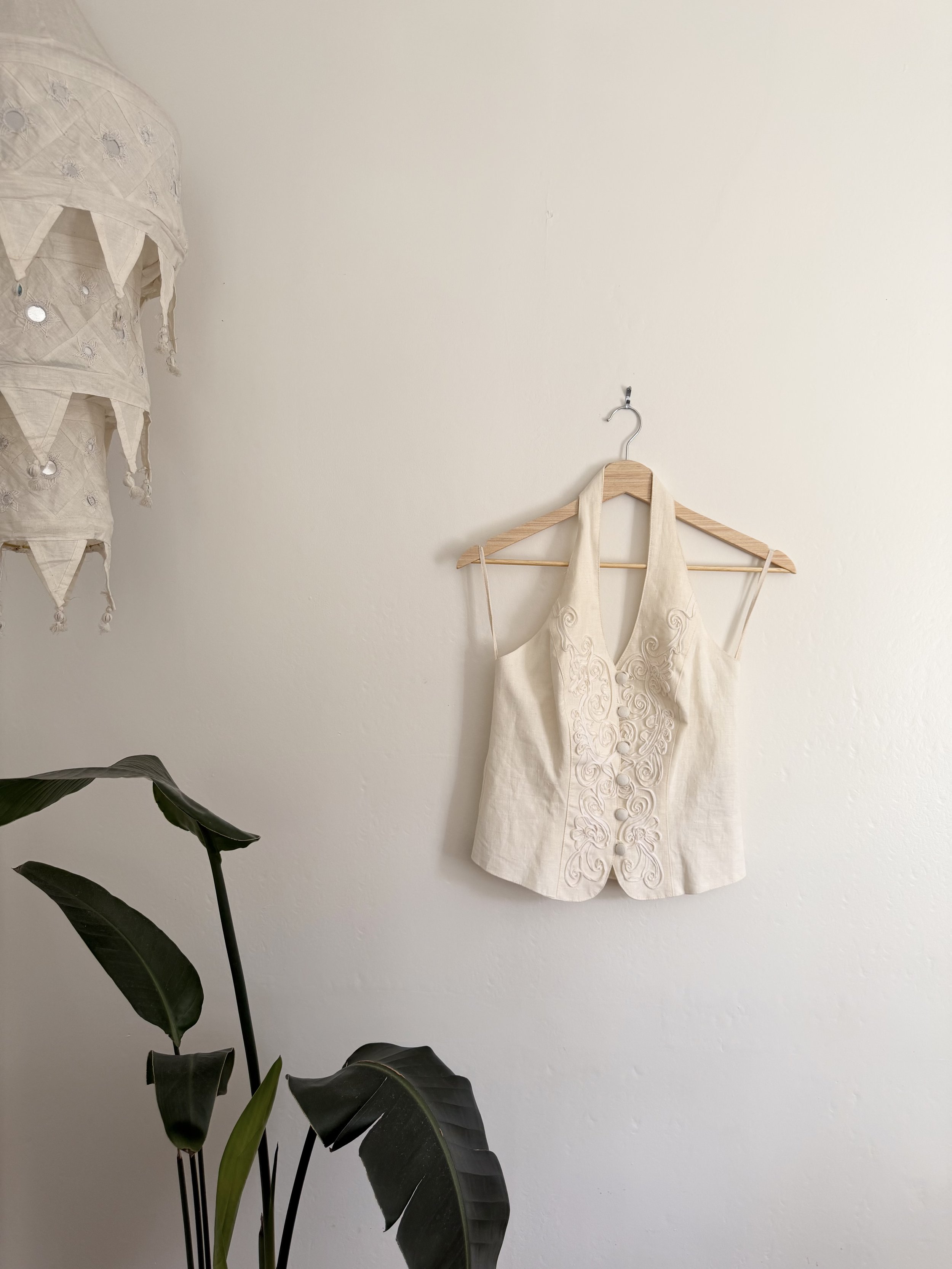 White Embroidered Halter Vest Tank