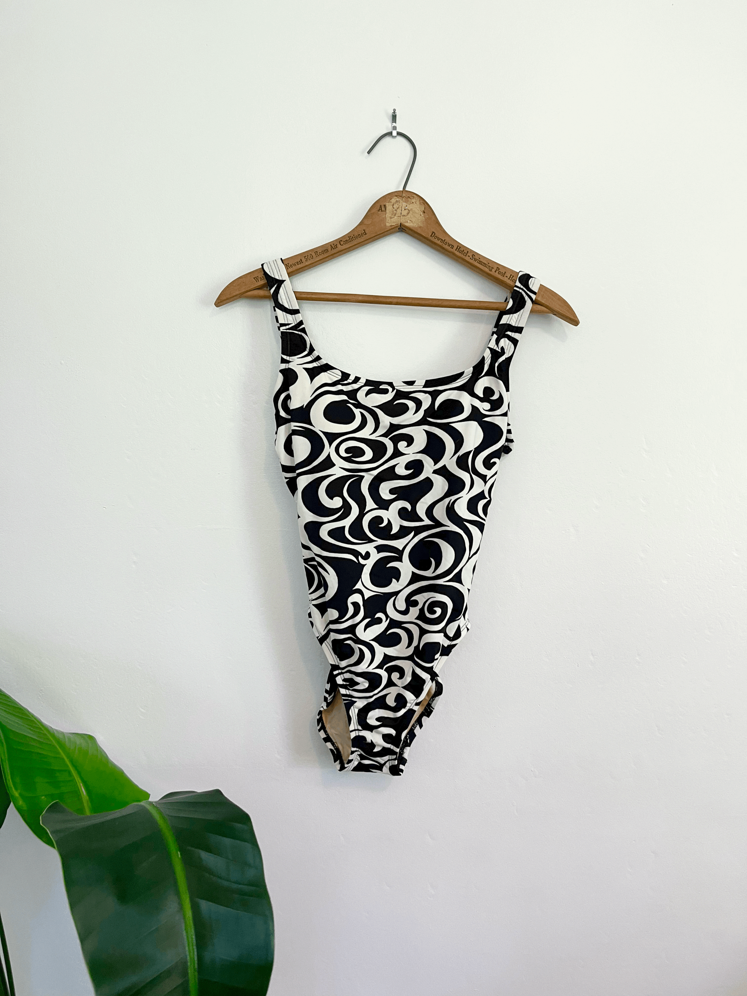 70s Black and White Swirl Swimsuit