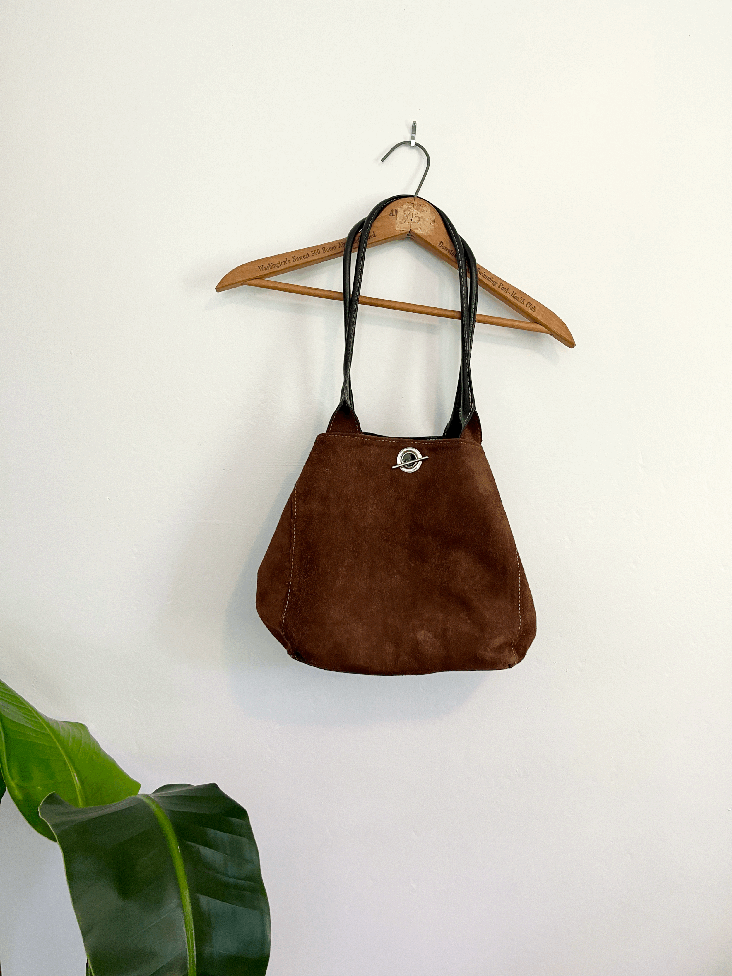 Brown Suede Purse with Silver Chain