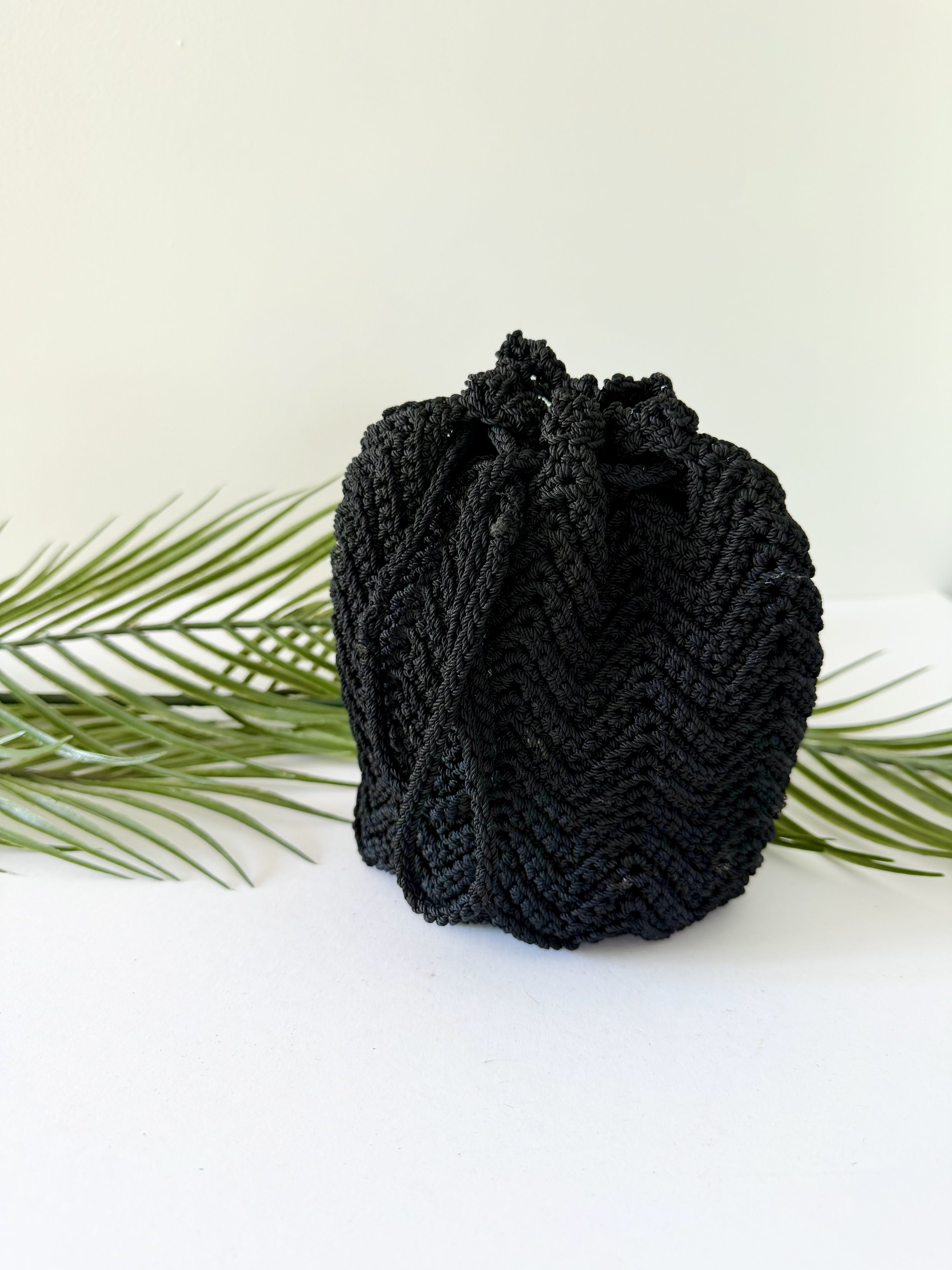Black Knit Drawstring Purse
