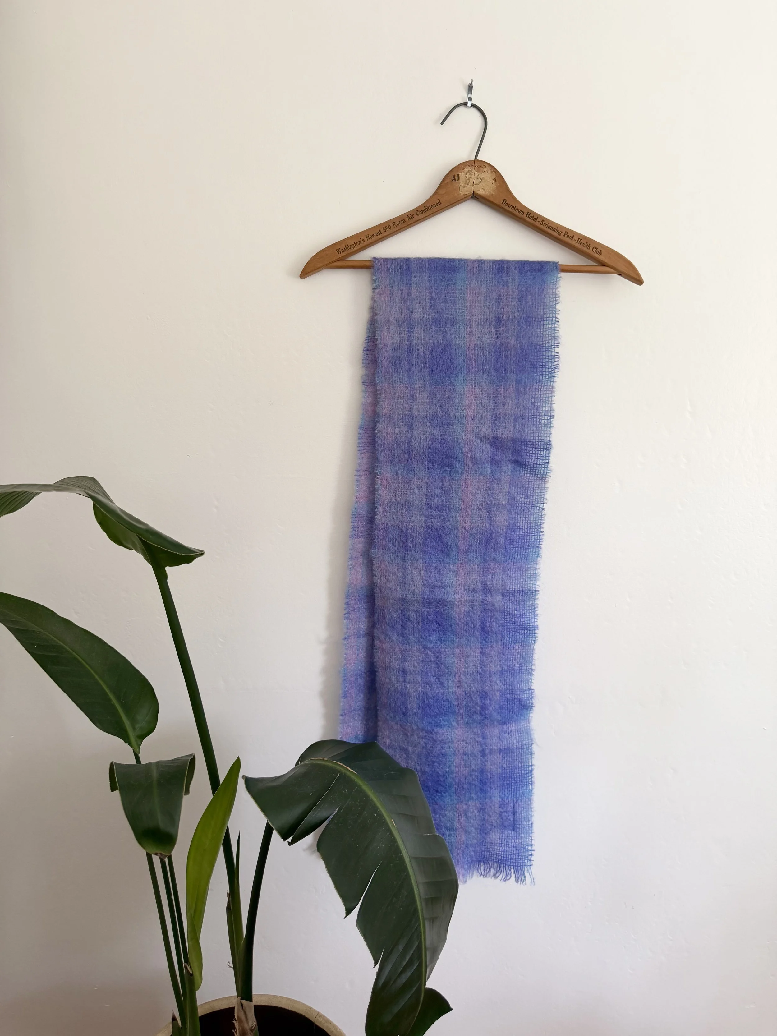 Blue and Periwinkle Plaid Mohair Scarf