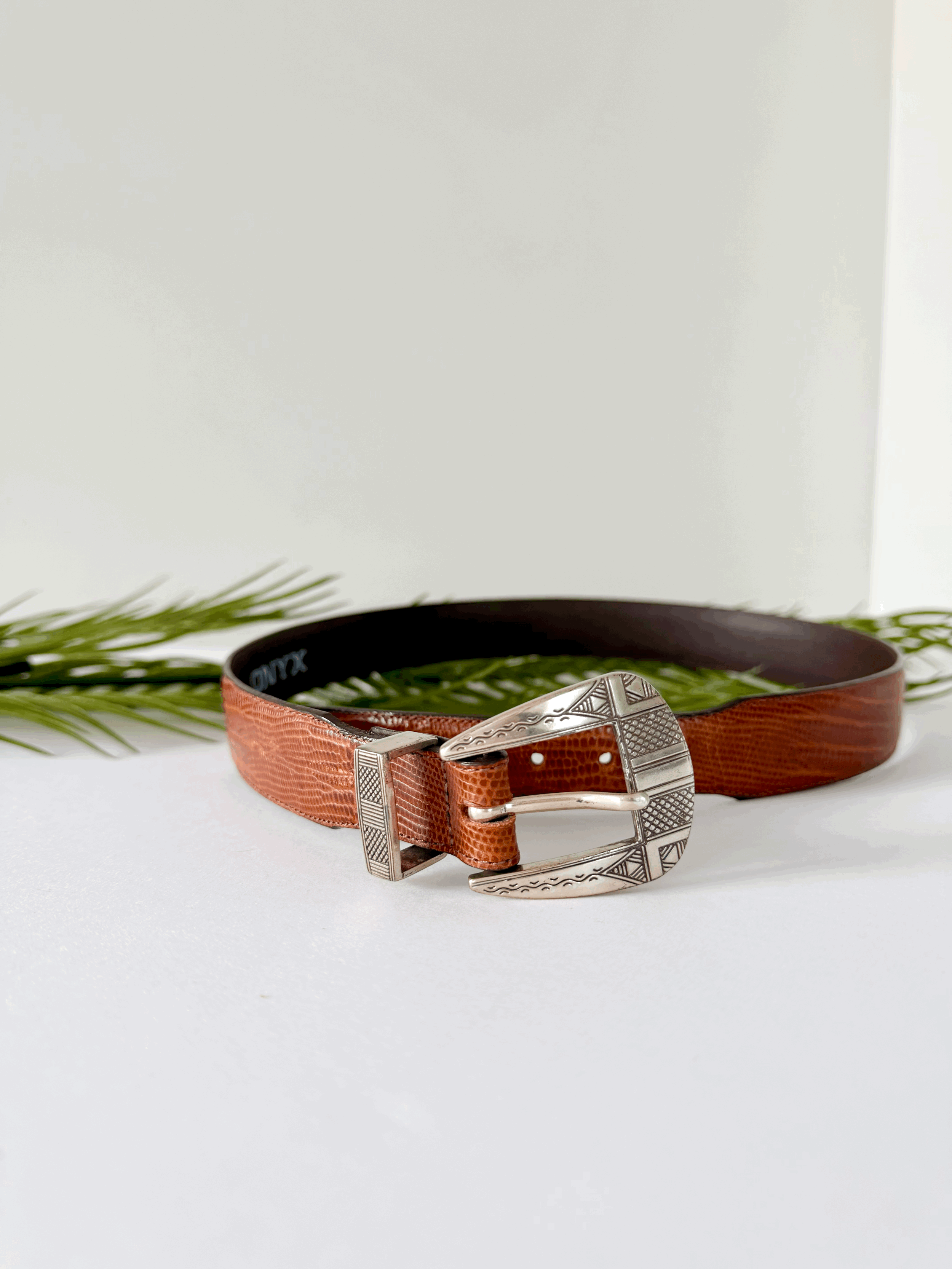 Brown Leather Western Belt with Silver Buckle