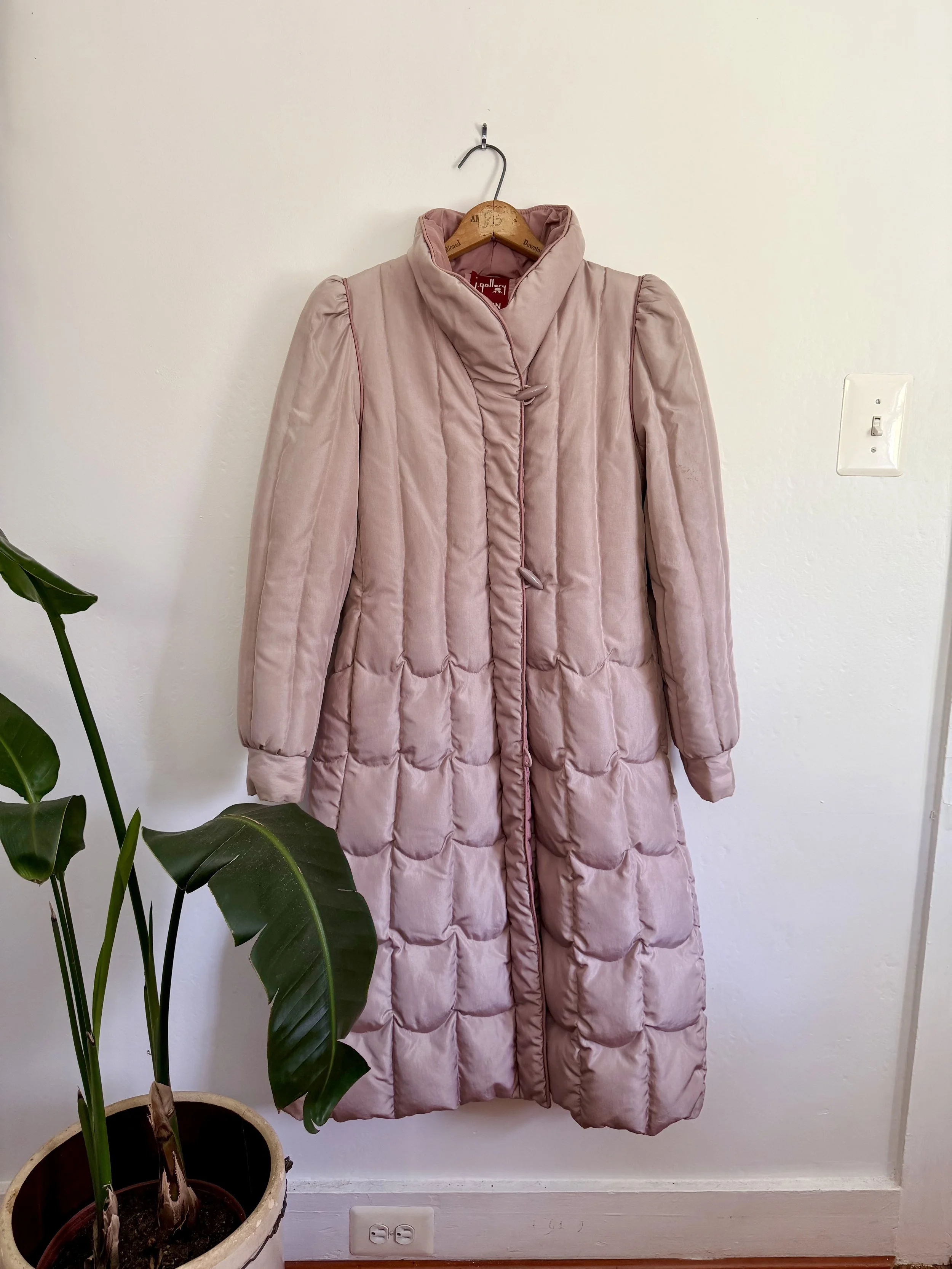 1980s Mauve Quilted Down Feather Coat