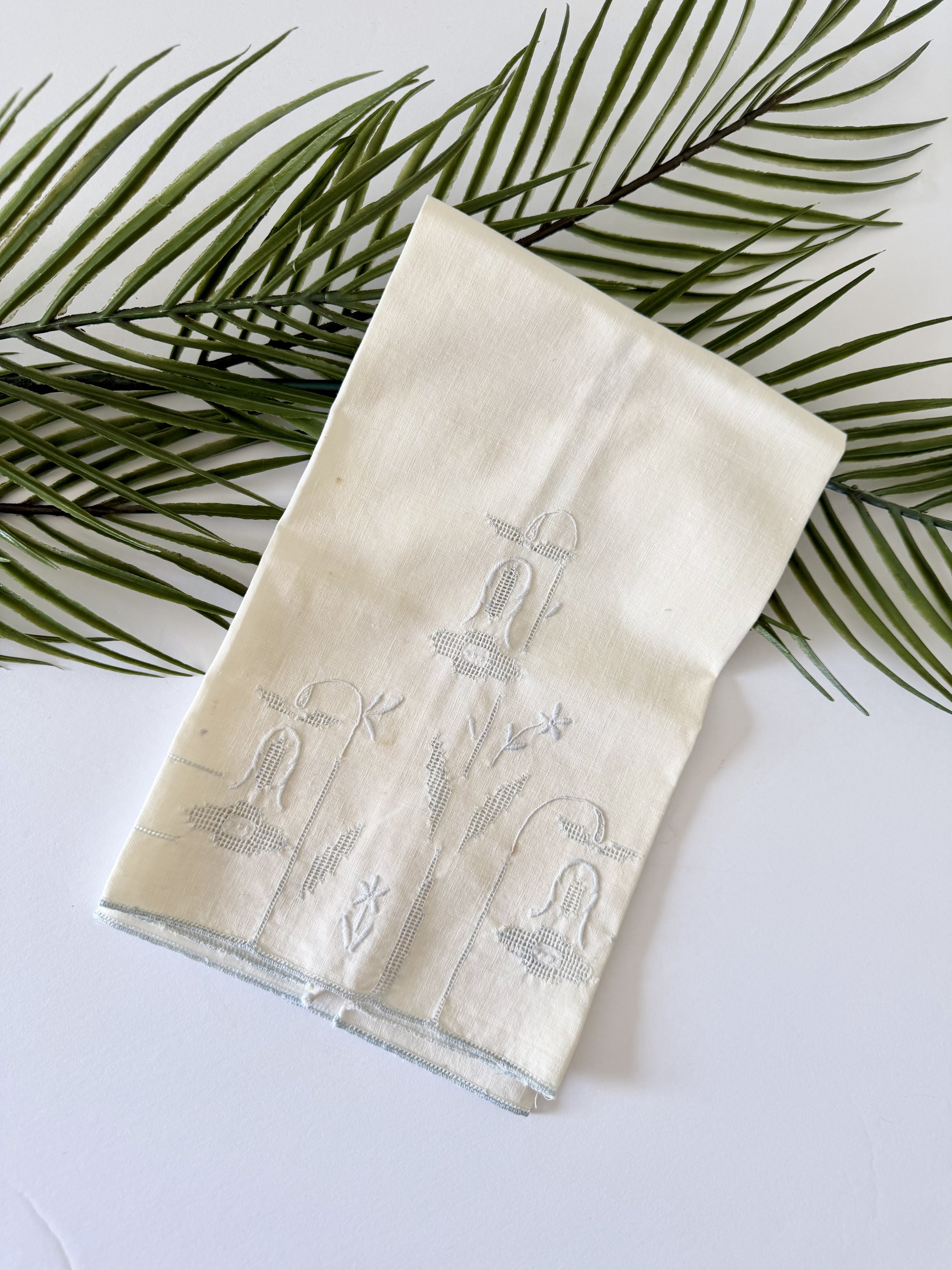 French White Linen Hand Towel