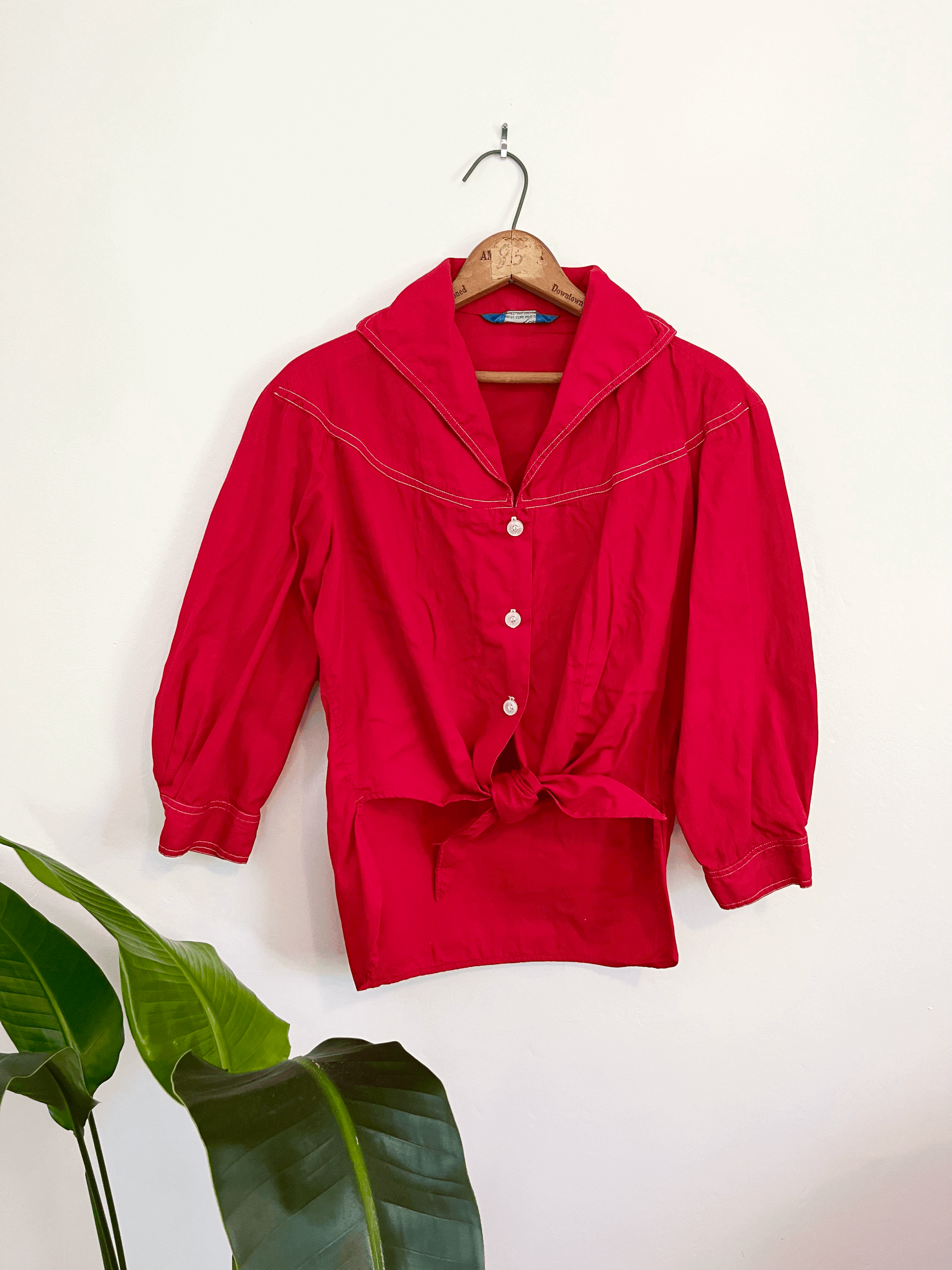 60s Red Blouse with Tie front