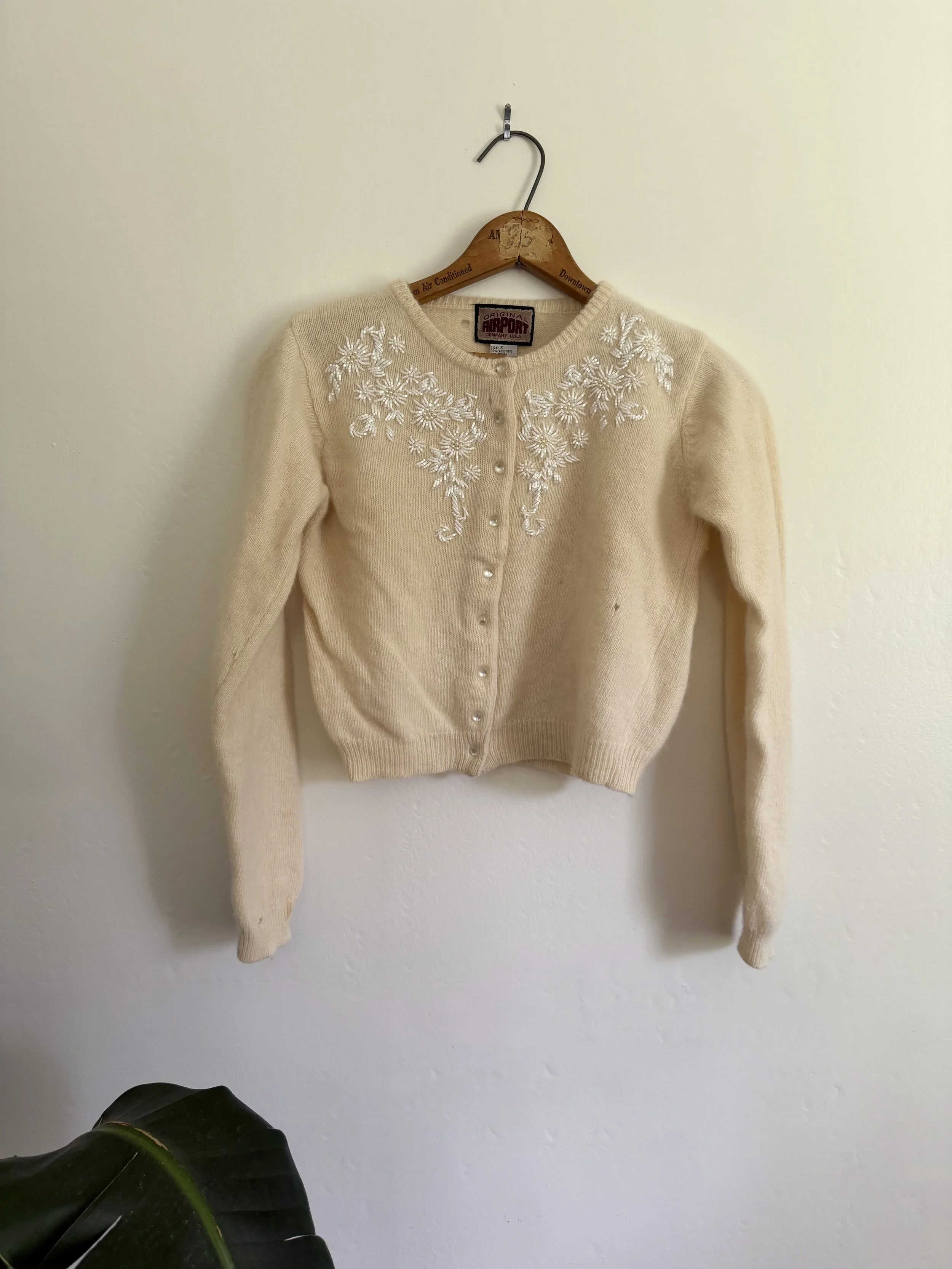 1960s Lambswool Beaded Cream Cardigan