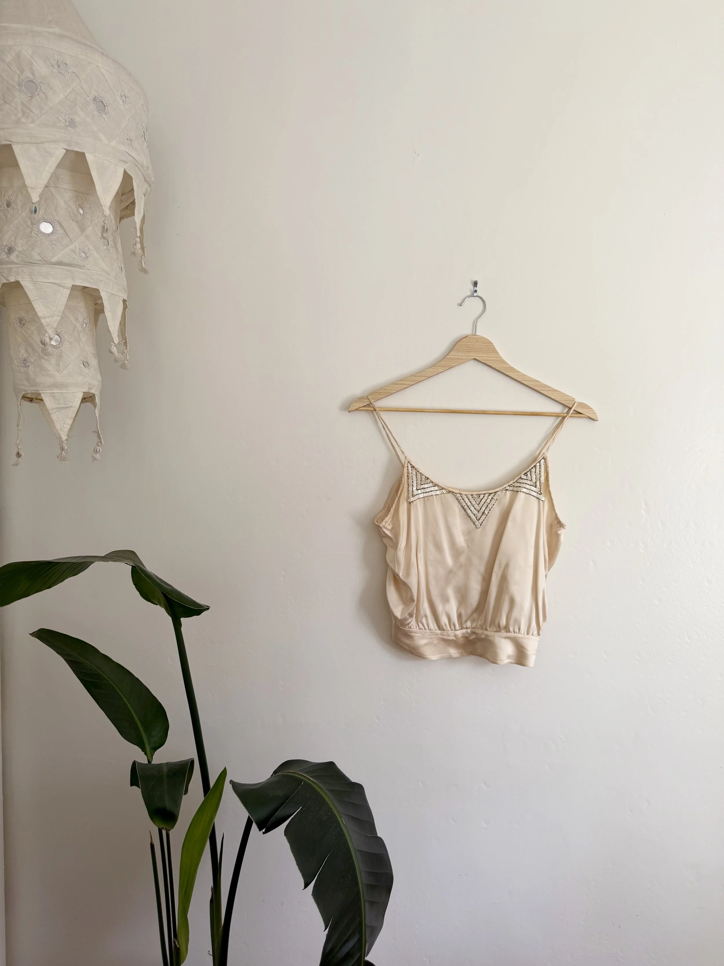 70s Blush Pink Beaded Silk Tank Top