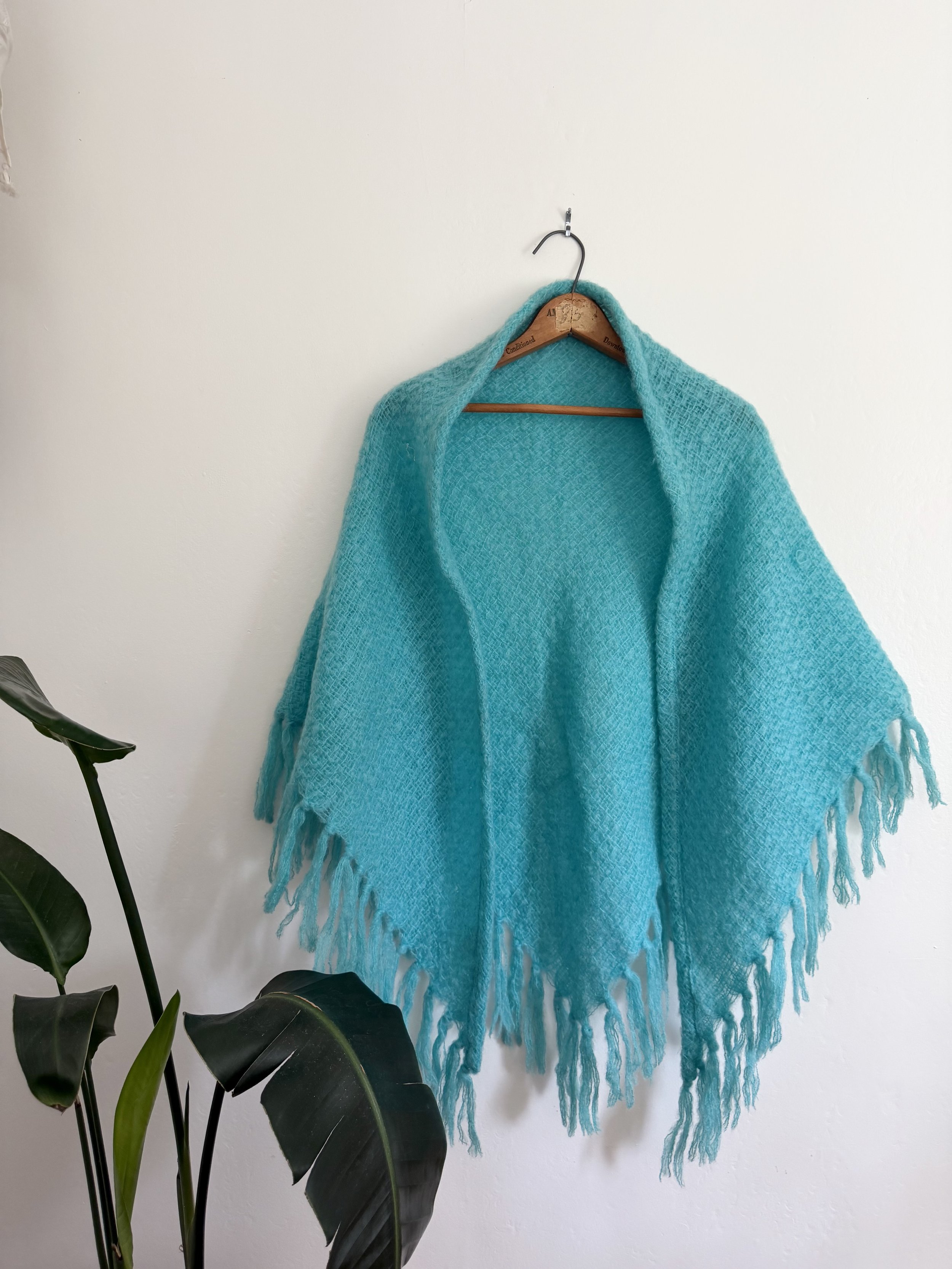 Ocean Blue Mohair Poncho Shawl