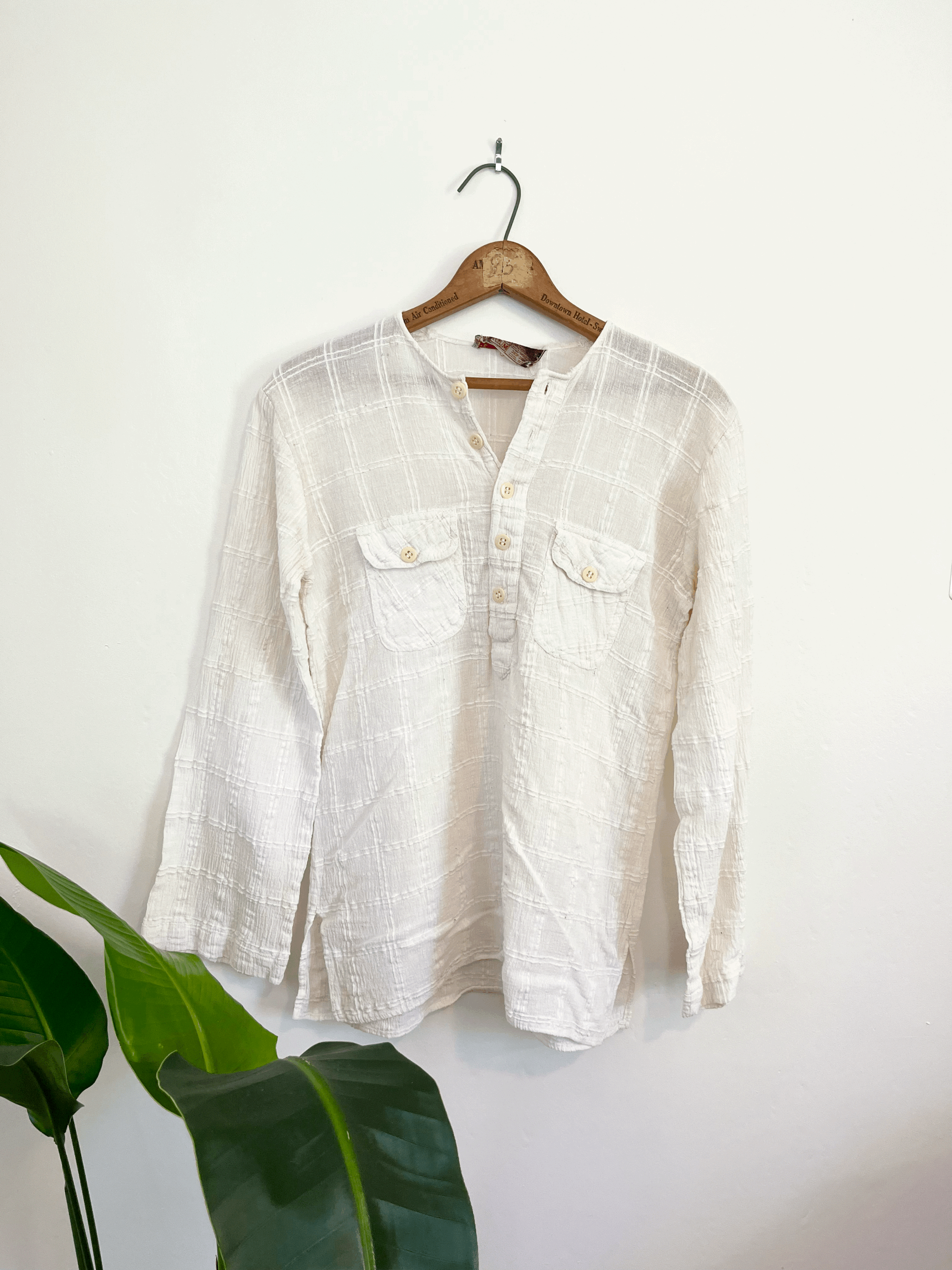 60s White Cotton Checked Blouse