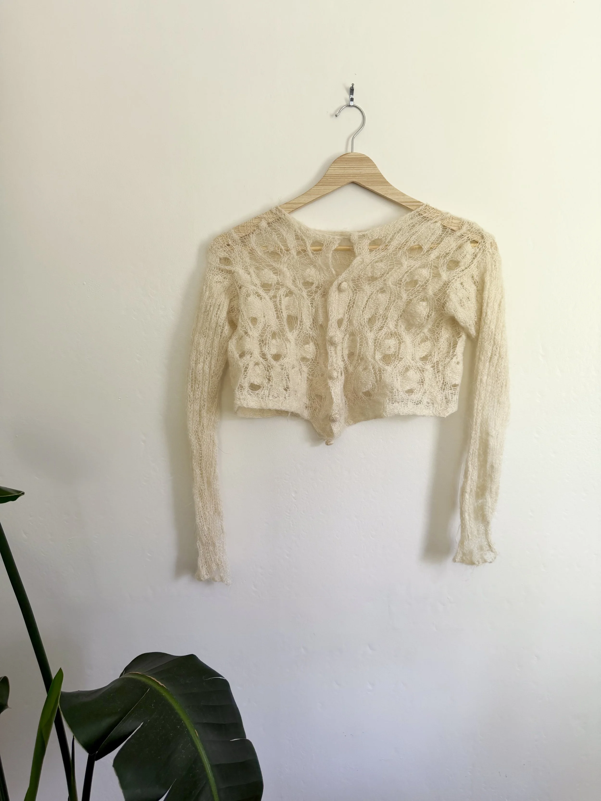 Hand-Knit Cropped Angora Cardigan