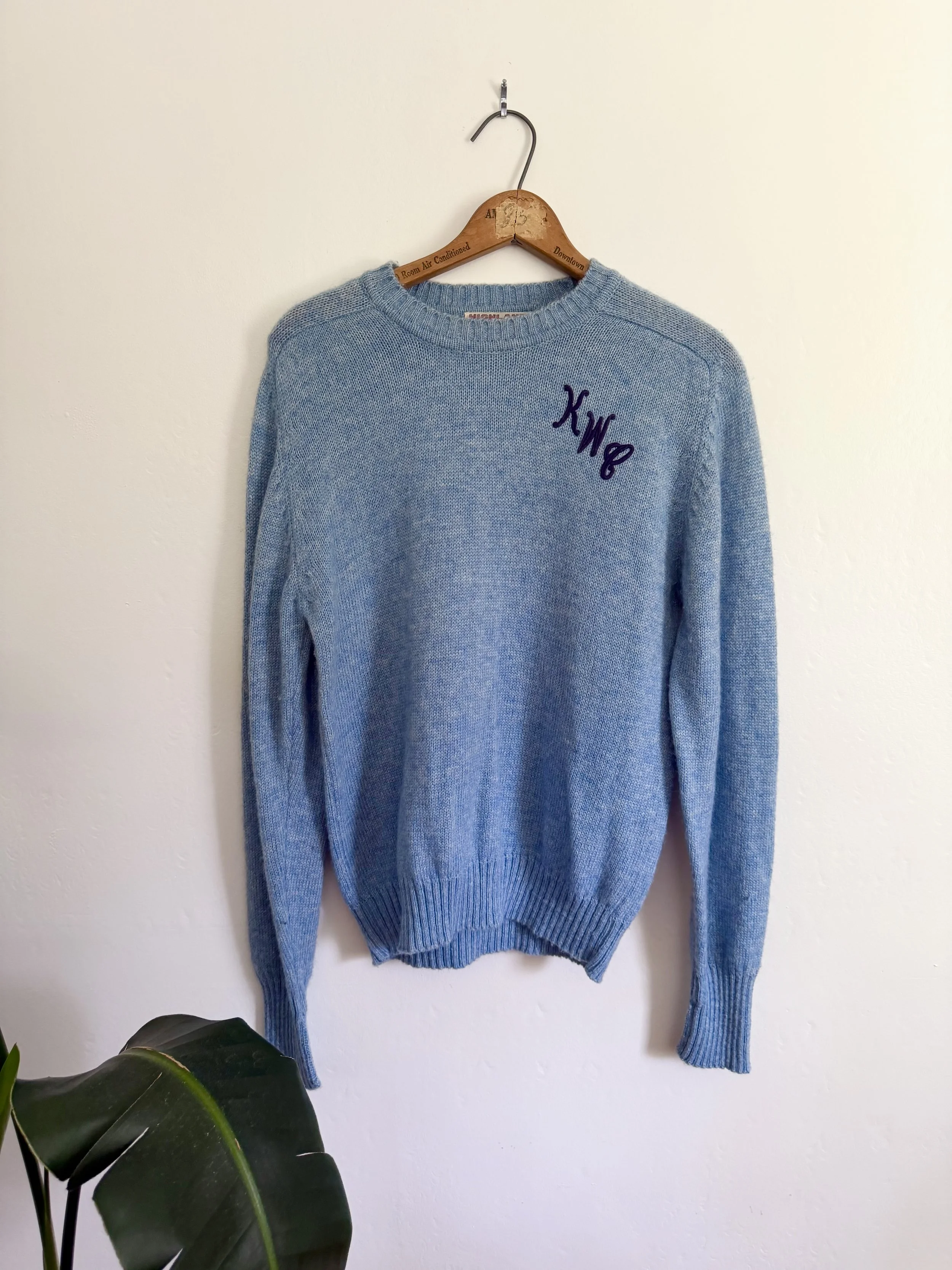 Baby Blue Wool Monogram Crewneck Sweater