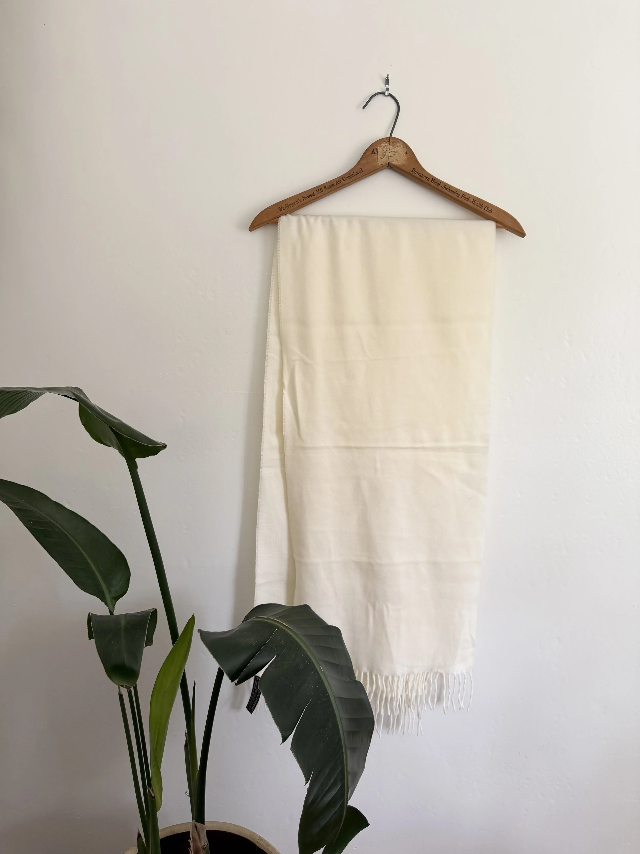 Cream Cashmere Mink Blend Tassel Scarf