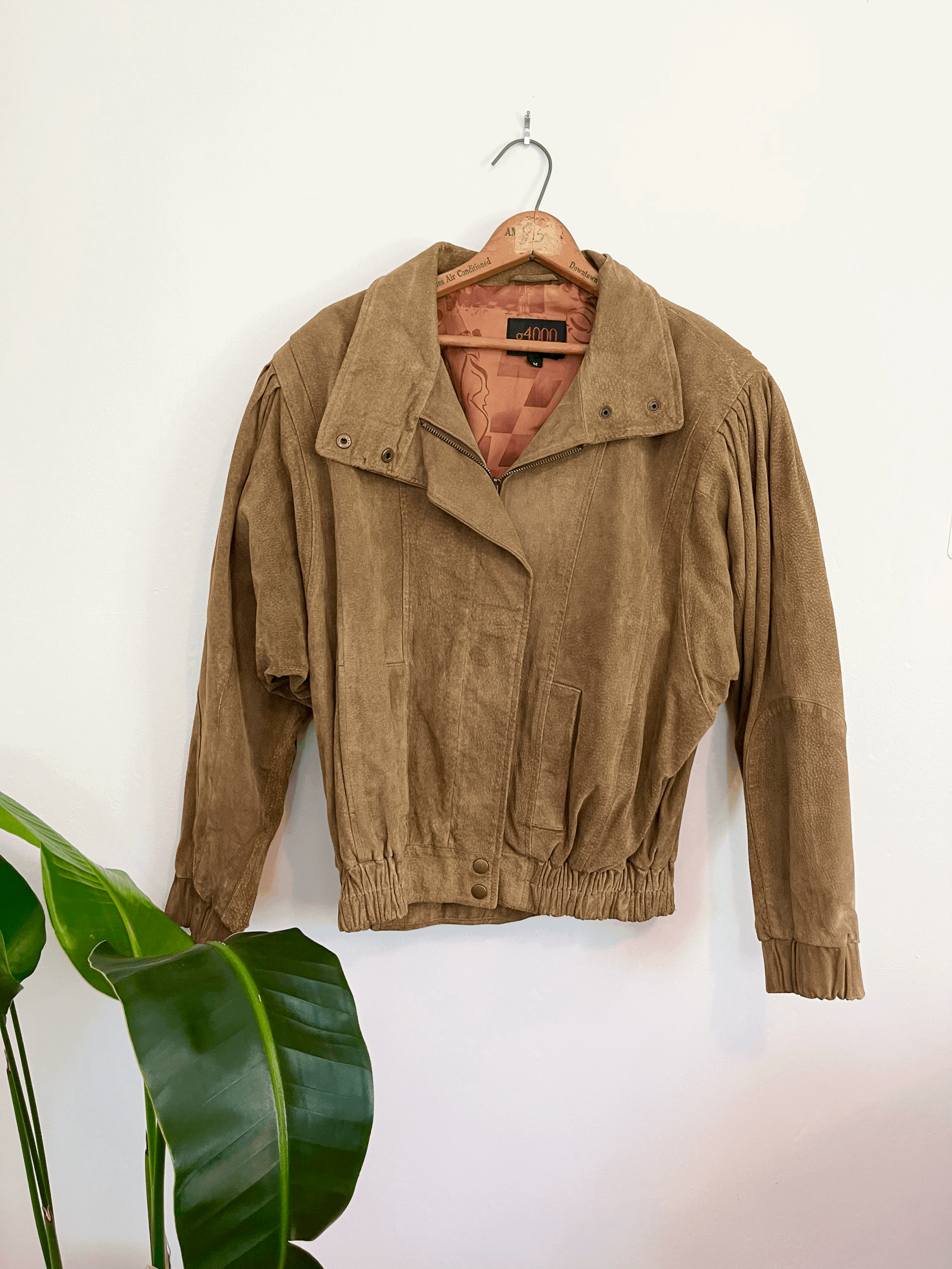 Camel Brown Suede Leather Bomber Jacket