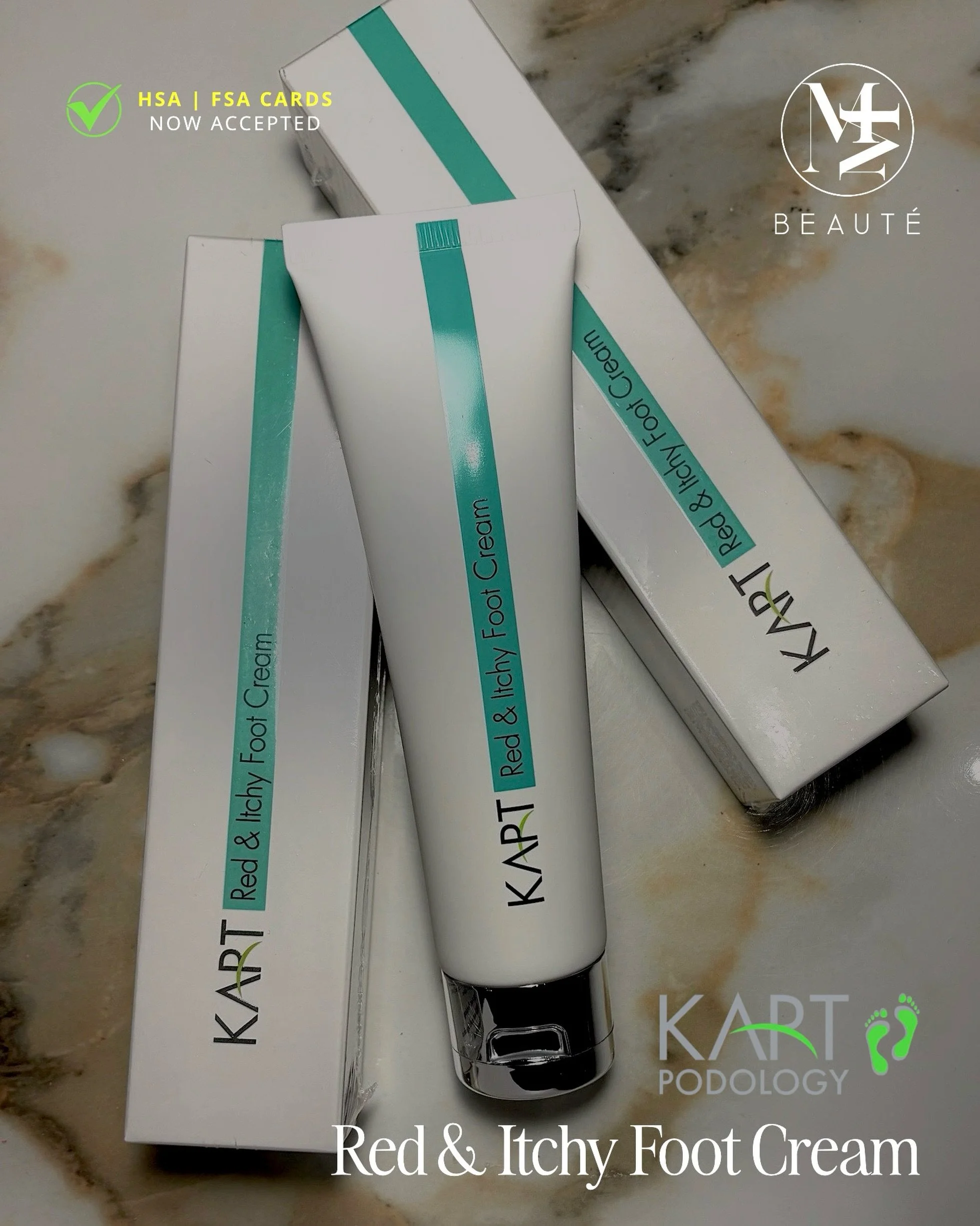 Struggling with red, itchy or irritated feet? 
Simply mention it during your KART pedicure consultation and we&rsquo;ll incorporate our Red &amp; Itchy Foot Cream into your treatment! Enriched with aloe vera, vitamin E &amp; B, lavender, rosemary &am