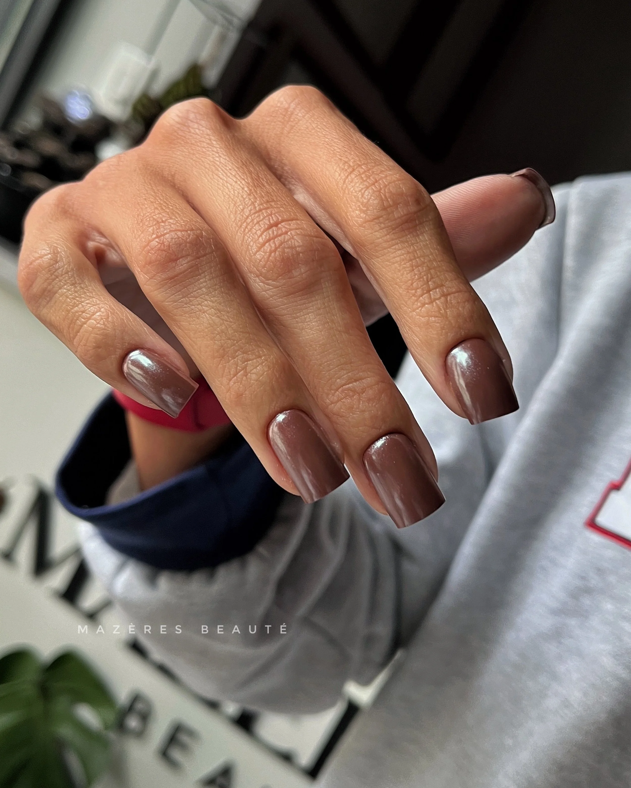 Fall in one shade. 🍂 Warm brown gel with a whisper of chrome, on a Russian manicure base. 

Book your fall set at the link in bio.

 #RussianManicure #ChromeNails #BrownNails #FallNails #AtlantaNails