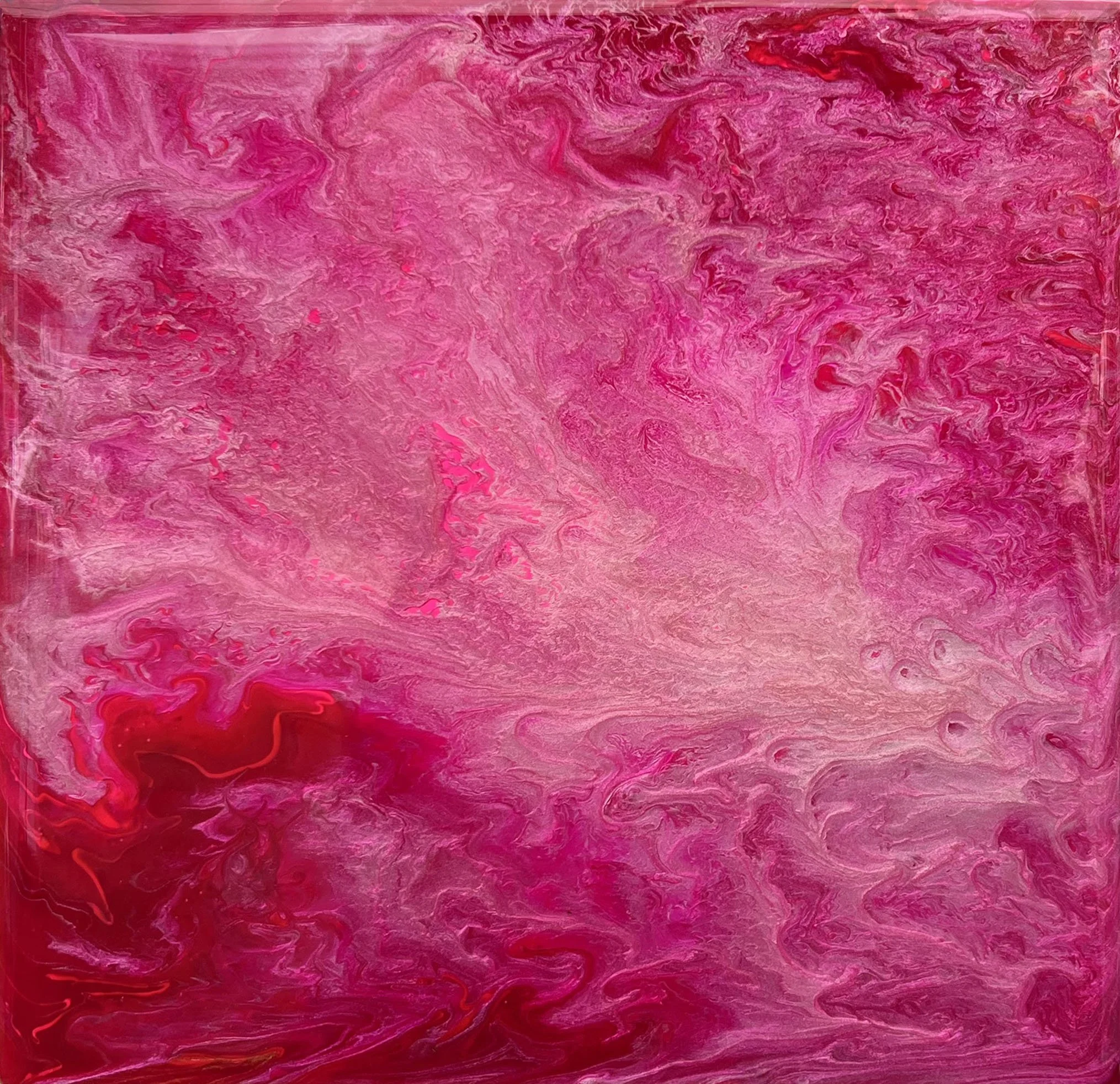 Wall Candy—Raspberry Pastille • 2025 • Acrylic and Resin on Panel • 12” x 12”