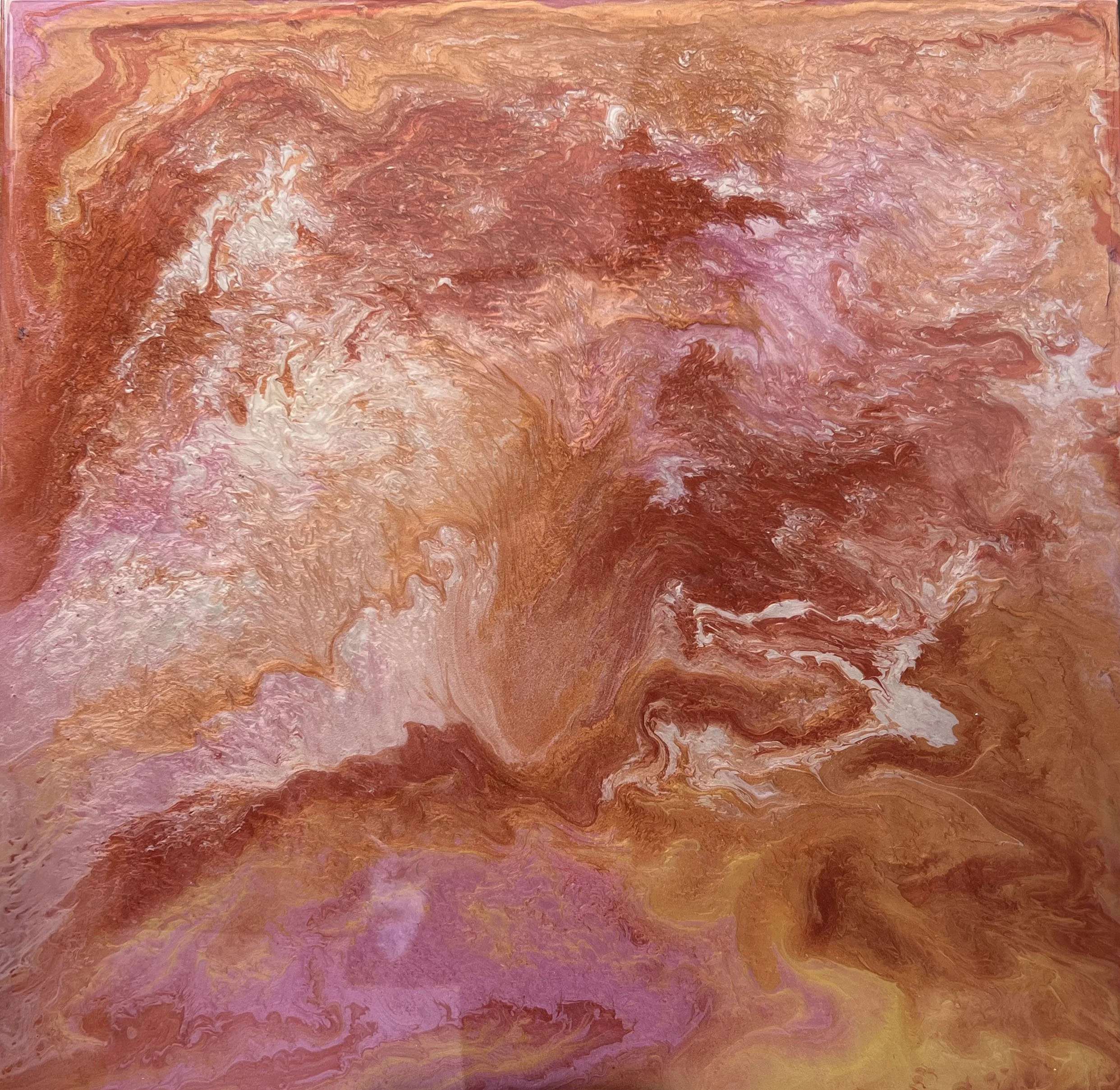 Wall Candy—Butterscotch Raspberry Storm • 2025 • Acrylic and Resin on Panel • 12” x 12”