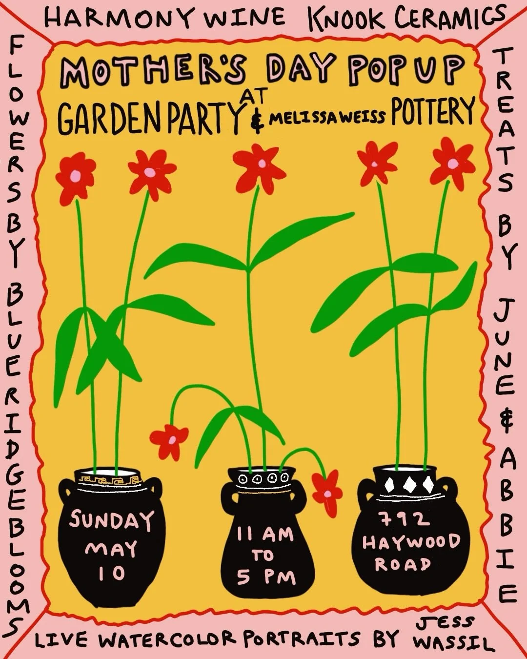 Tomorrow! Find me at @gardenpartyavl for a Mother&rsquo;s Day pop up with @melissaweisspottery + watercolor portraits by @jess_wassil + Cherry pouring @harmony_wine + flowers by @blueridgeblooms + treats by @auwbe and @june.bug.me

It&rsquo;s going t