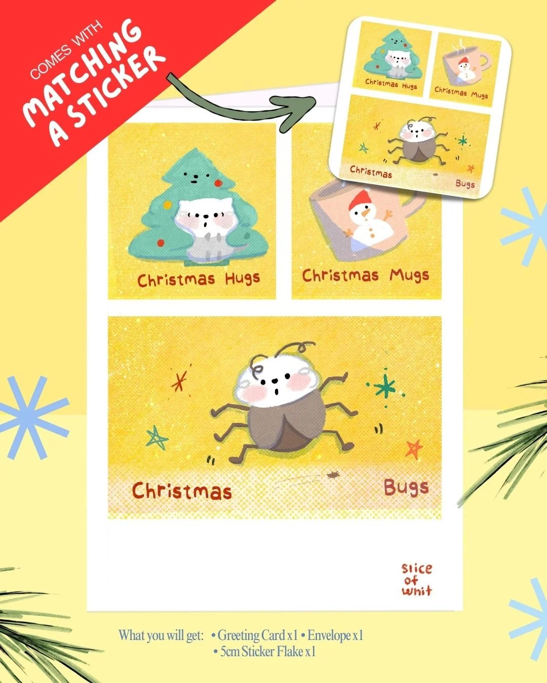 Christmas Hugs? Mugs? Bugs?  | Illustrated Greeting Card Art Print Christmas Festive Card (Copy)