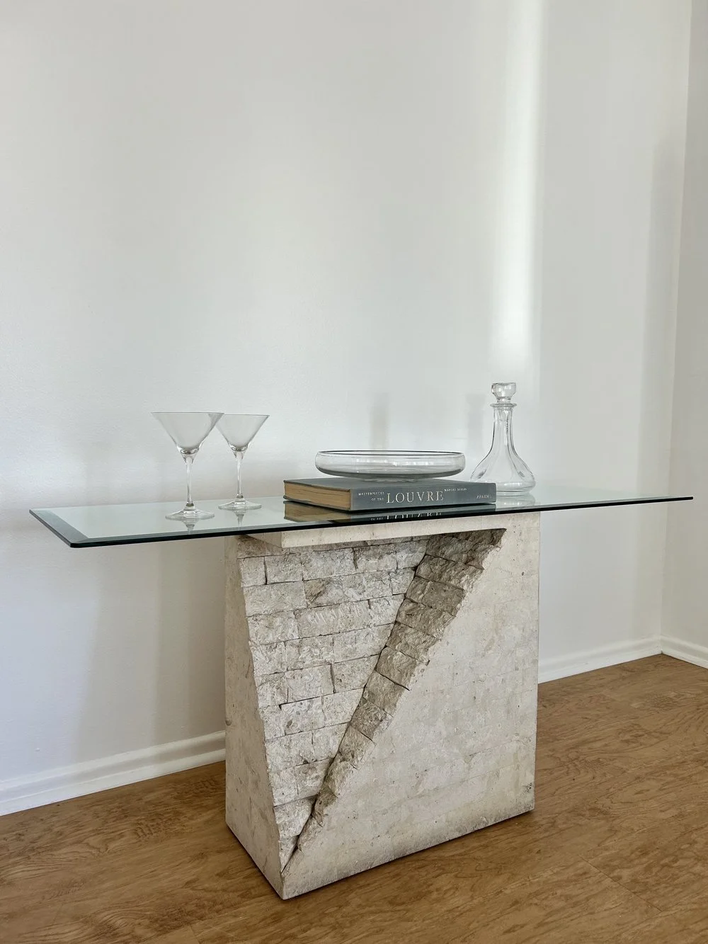 post modern tessellated stone console table - sold