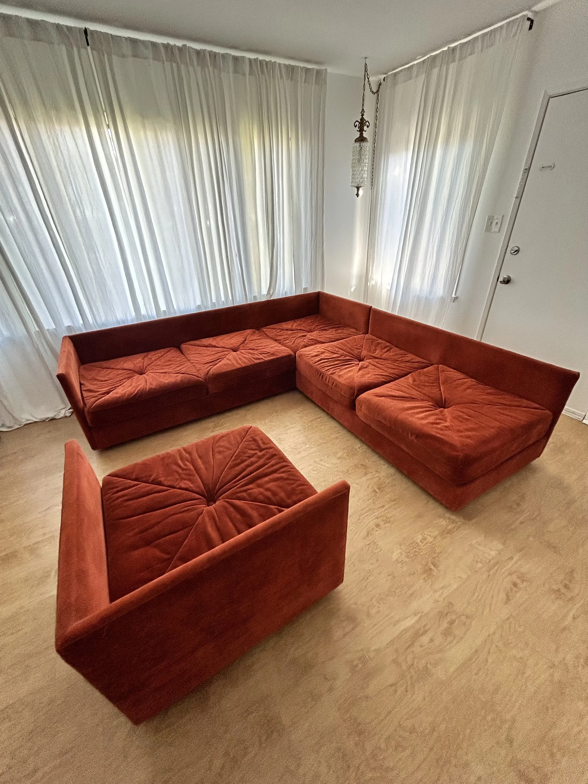 mcm three piece rust lounge sectional - sold
