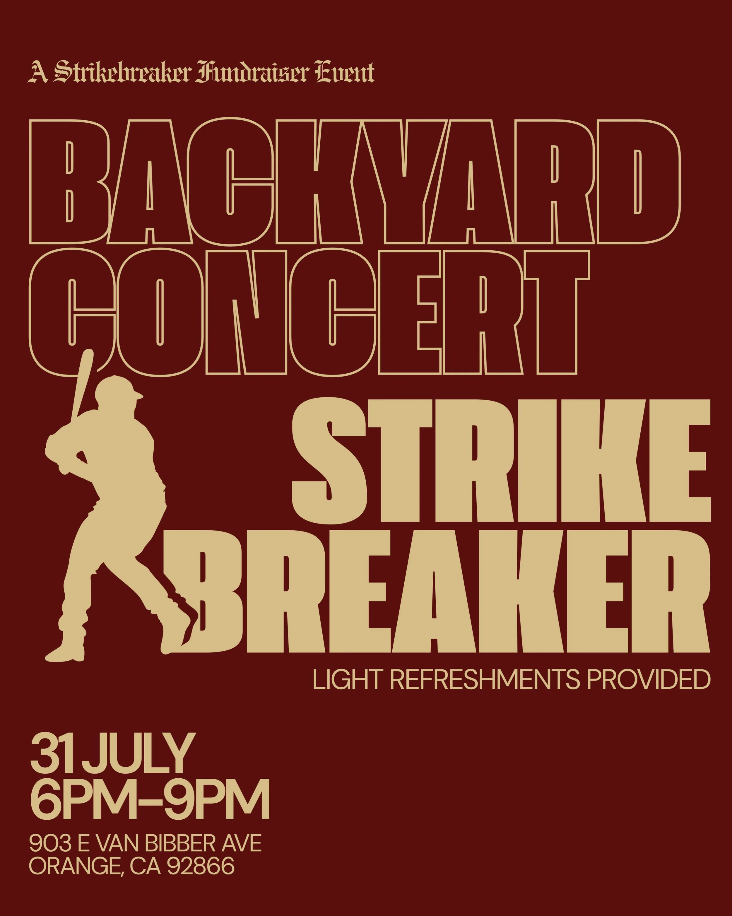 Join us for a backyard concert filled with live music, games and fun! Swing by, say hi and help support Strikebreaker⚾️ Can&rsquo;t make it but still want to donate? Check out the link in our bio!