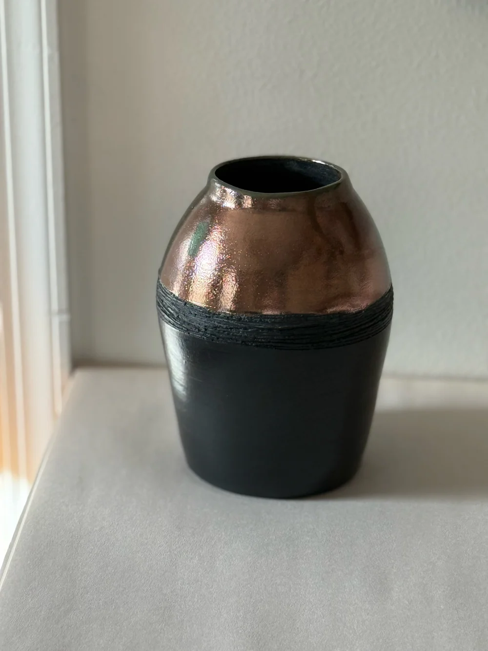 Vase | Copper & Satin Black - Raku fired — Samhara Ceramics