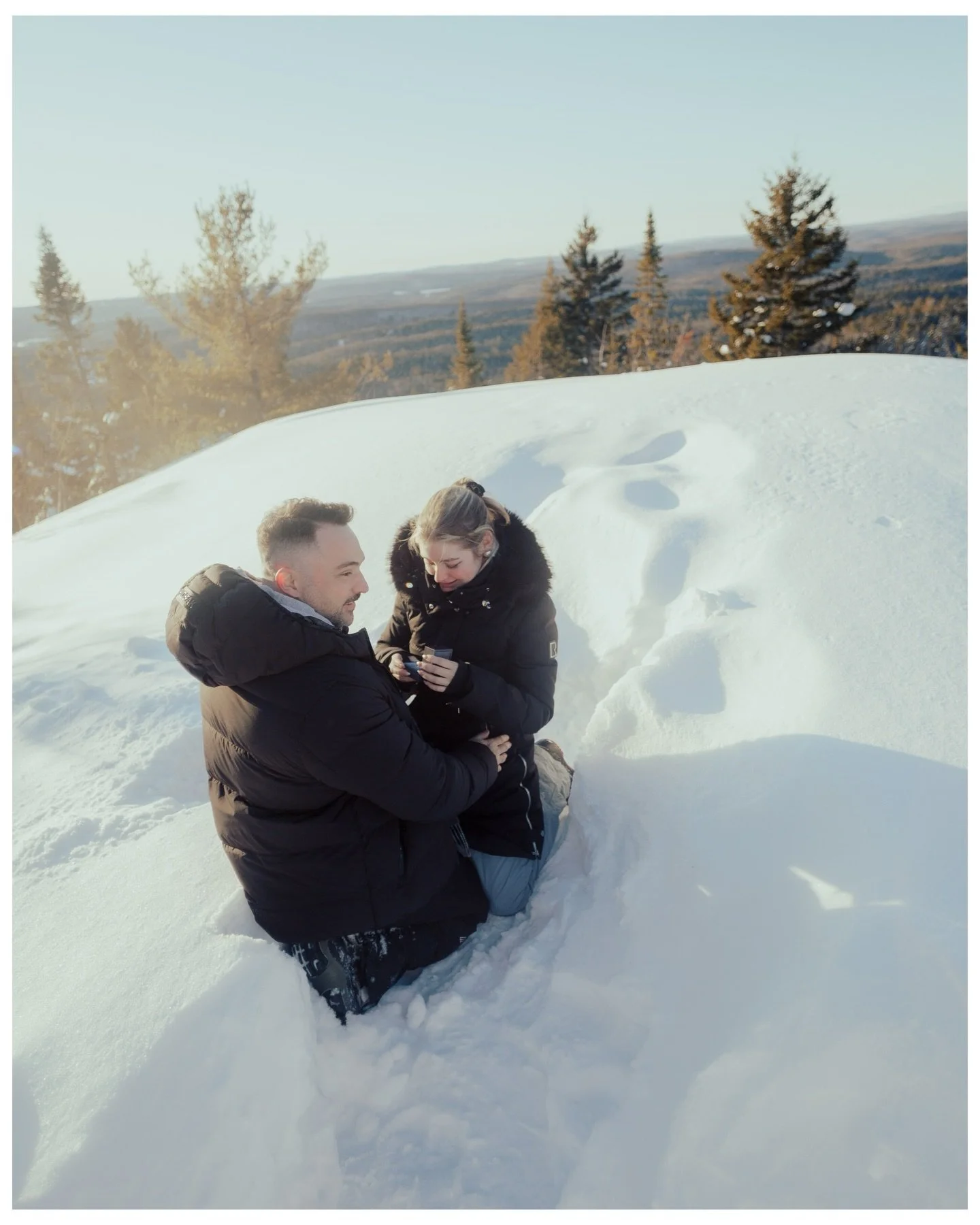 She said yes! 💍 Philippe proposed to Acheilia on Valentine&rsquo;s Day, at the peak of a mountain in the north of Quebec, complete with his helicopter + photographer team standing by. If that wasn&rsquo;t already romantic and devoted enough, I was m