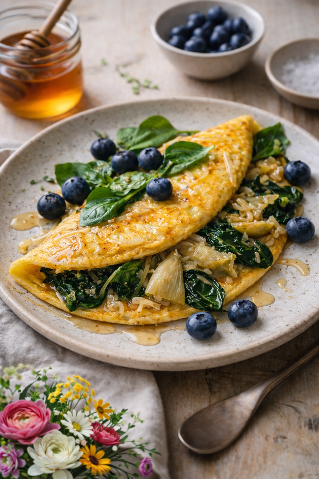 Omelet with Spinach, Artichokes &amp; Gouda