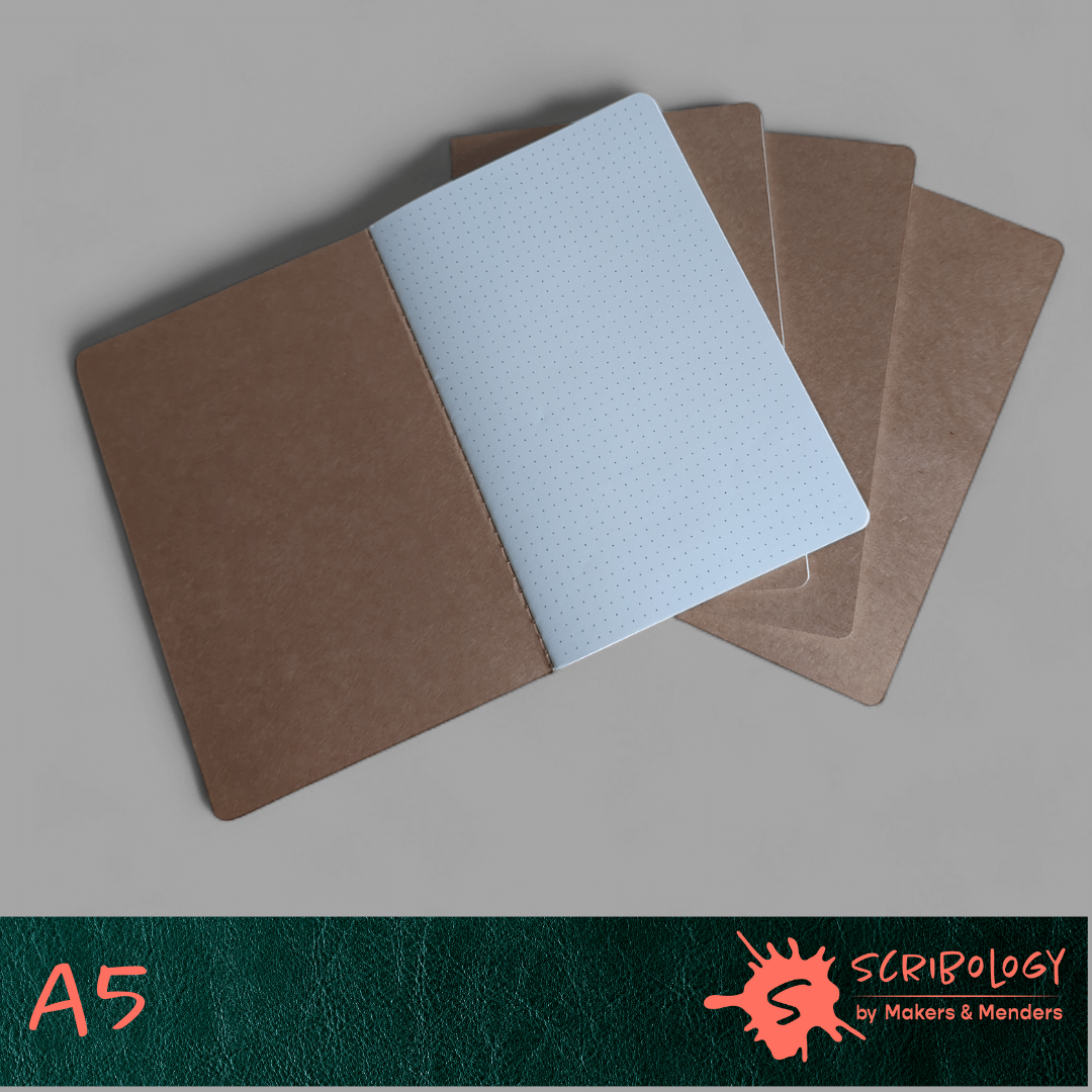 A5 Kraft Card Cover Dot Grid Notebook Refill with Cream Paper - 30 sheets/60 pages
