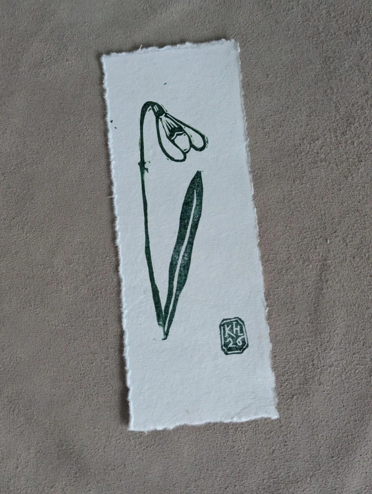 Snowdrop - original lino print -  monoprint | springtime