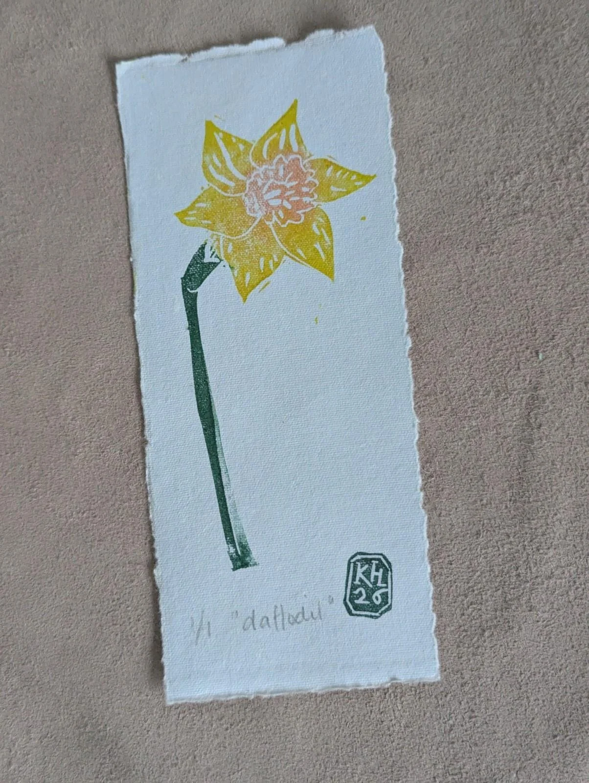 Daffodil - original lino print -  monoprint | springtime