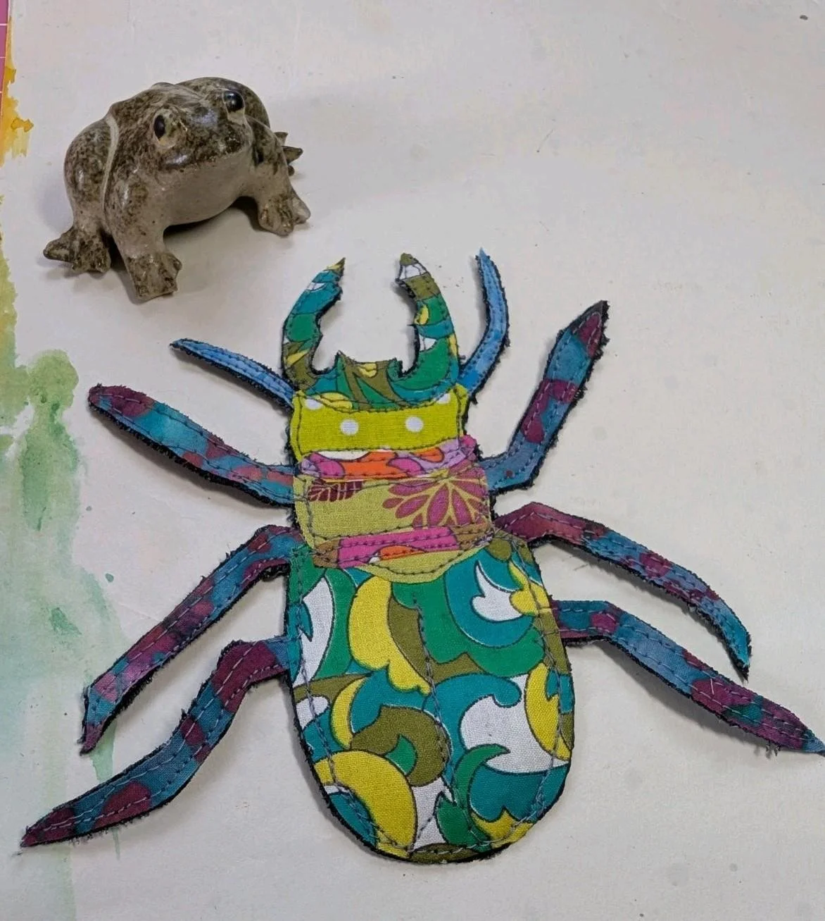 Stag Beetle One-off Patchwork Applique Denim Clothing | Bag Mending Patch | 6"