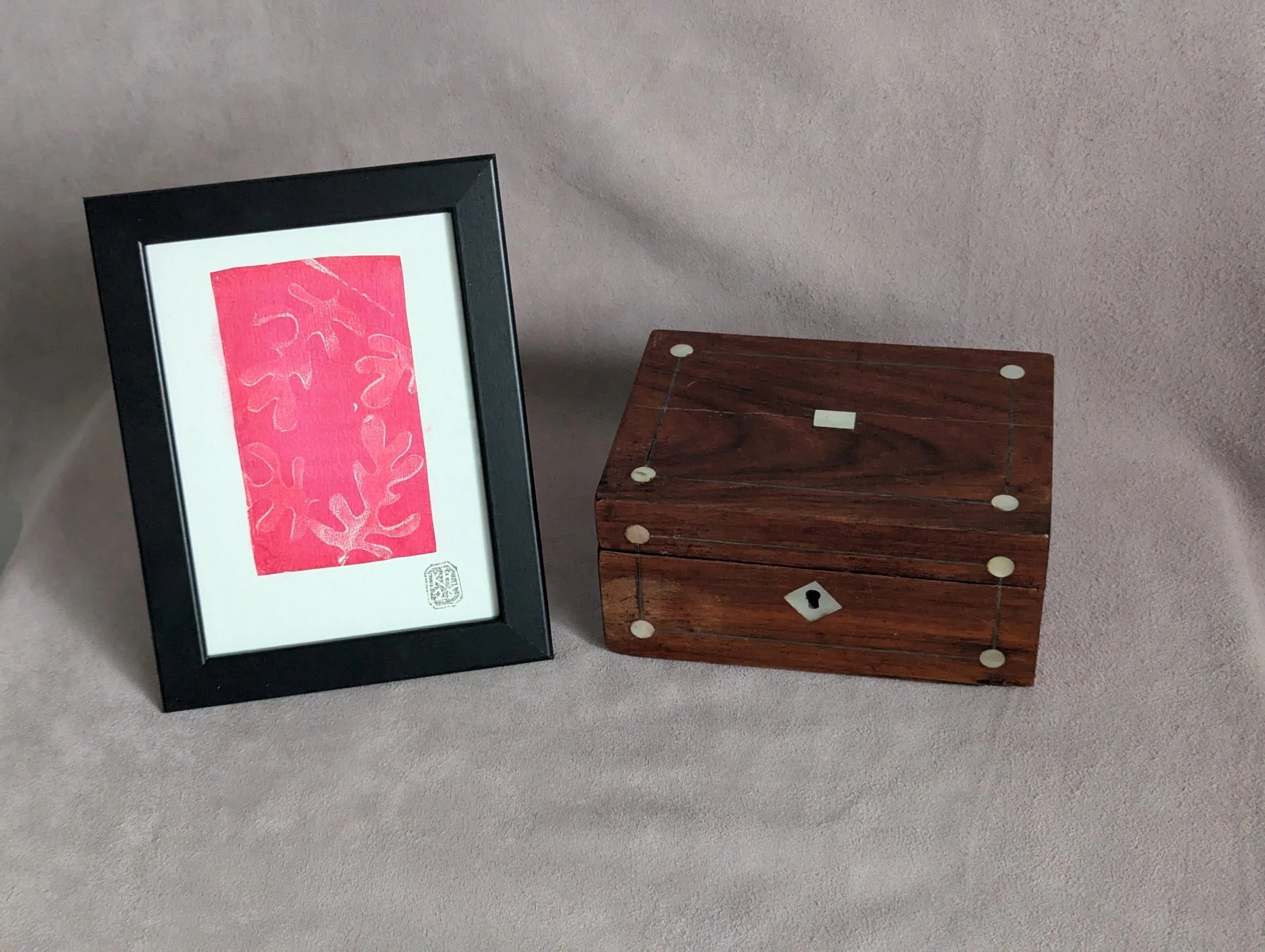 Iridescent Red Abstract Leaves monoprint