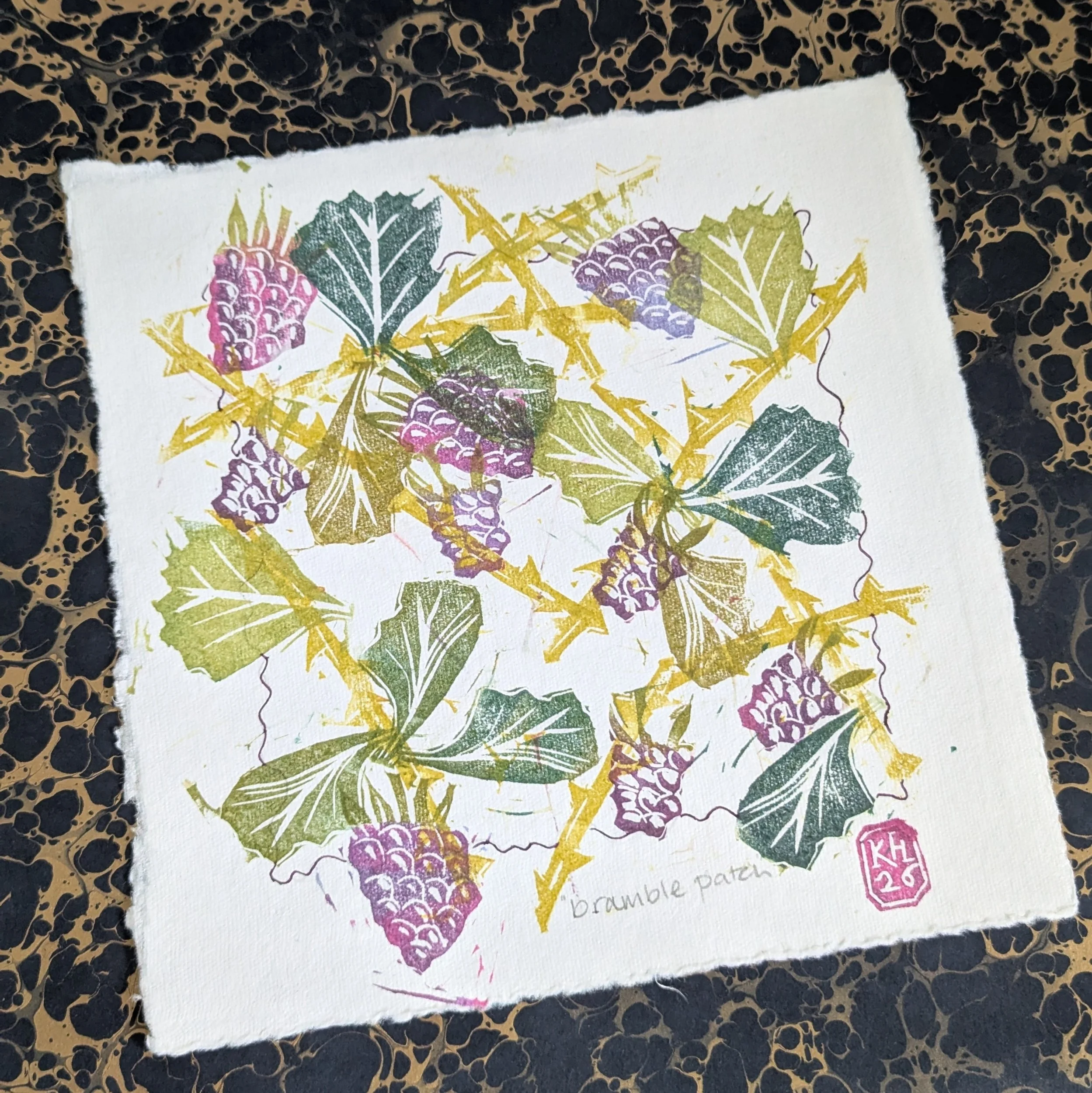 Bramble Patch - original lino print - mulitcolour monoprint
