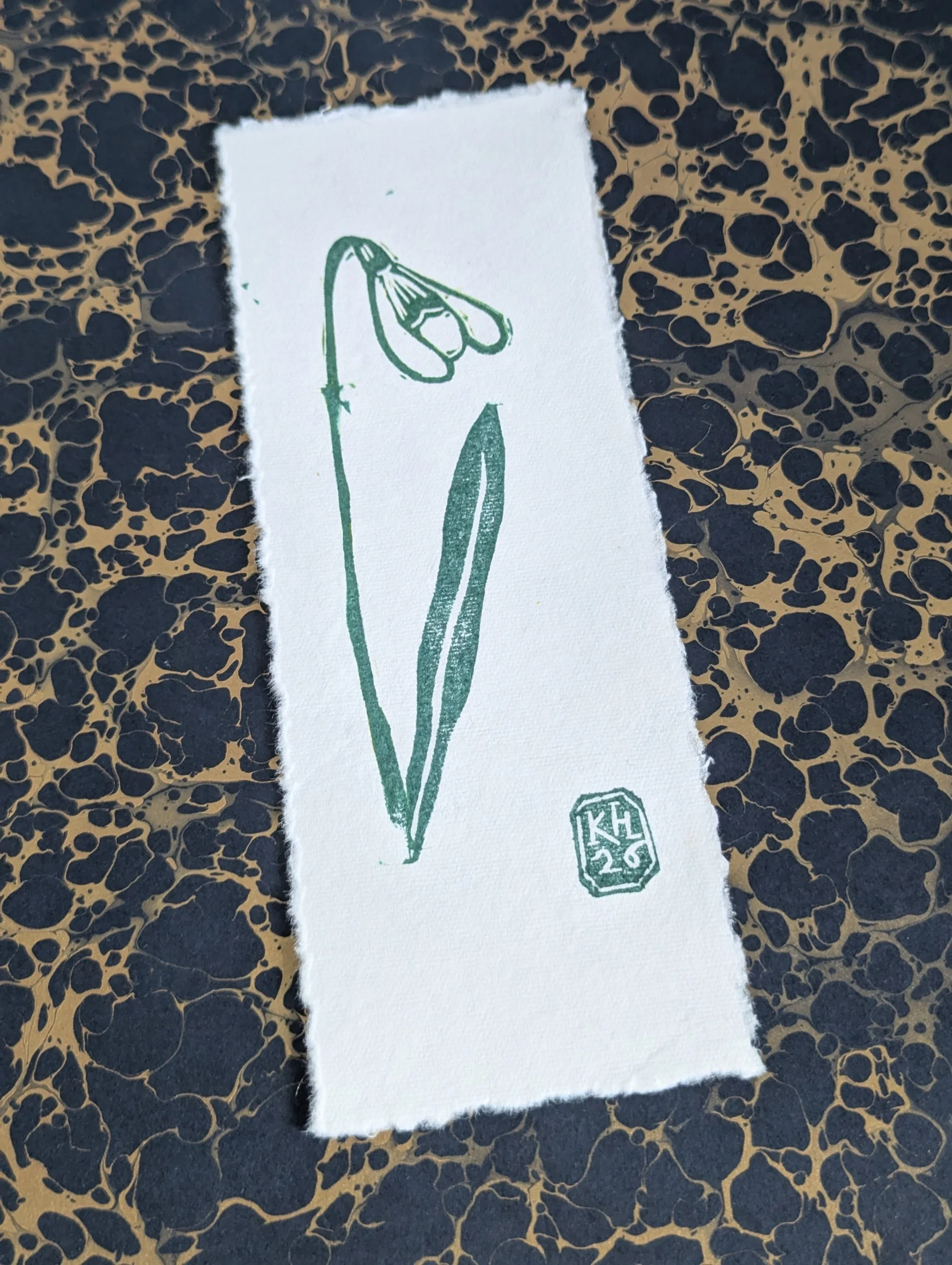 Snowdrop - original lino print -  monoprint | springtime