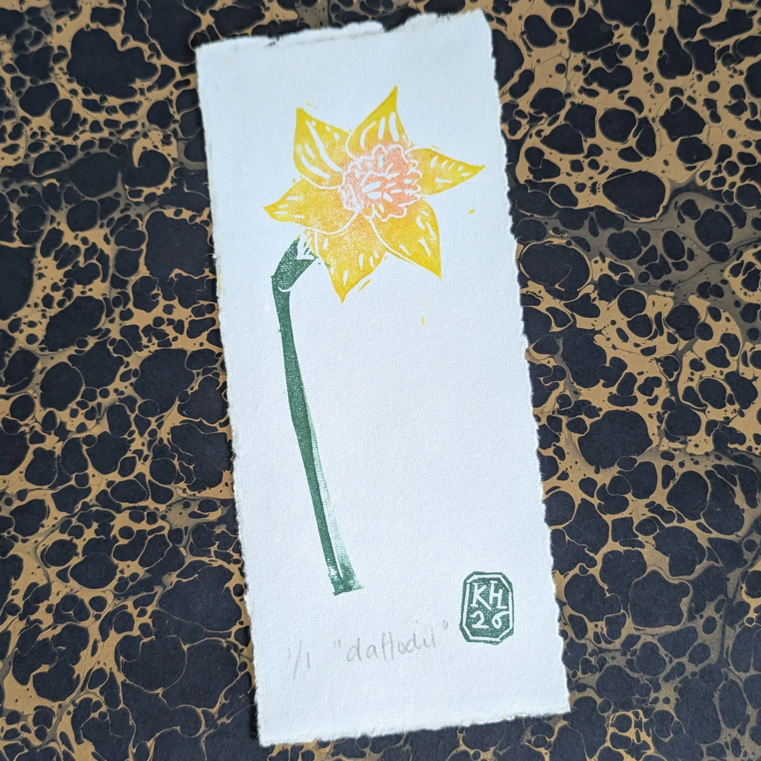 Daffodil - original lino print -  monoprint | springtime