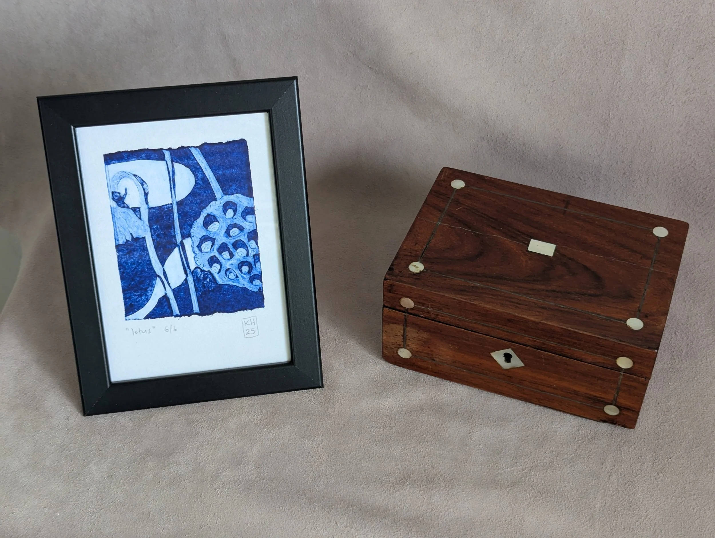 Lotus - limited edition unframed collograph tetrapak print