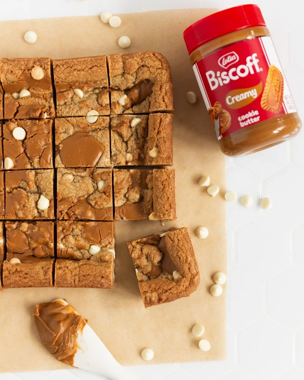 Cinnamon Biscoff Cookie Bars with White Chocolate