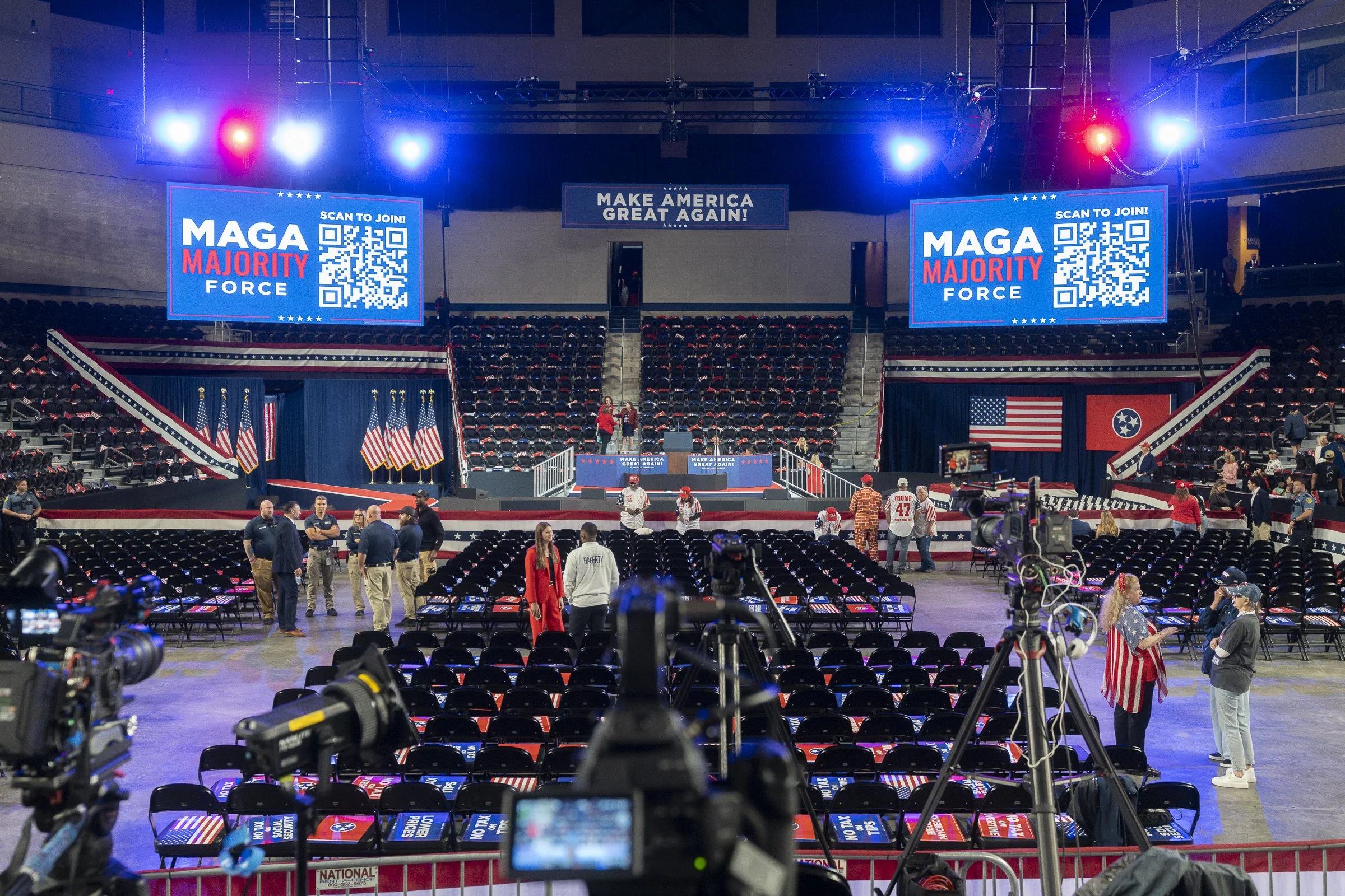  Signs line the chairs prior to the attendees entering the venue.  