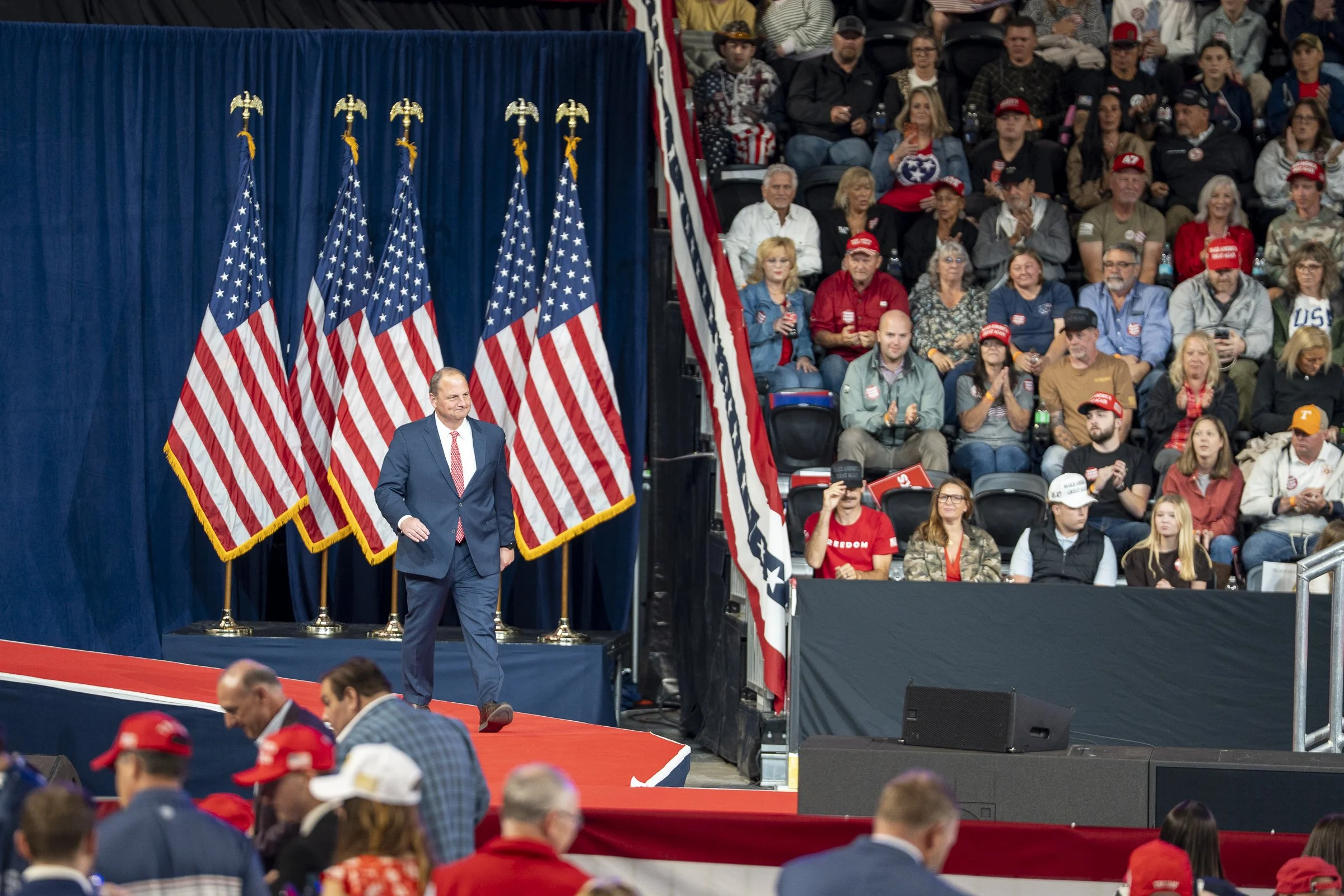  Tennessee Republican Party Chairman Scott Golden takes the stage during the Republican midterm campaign rally. 