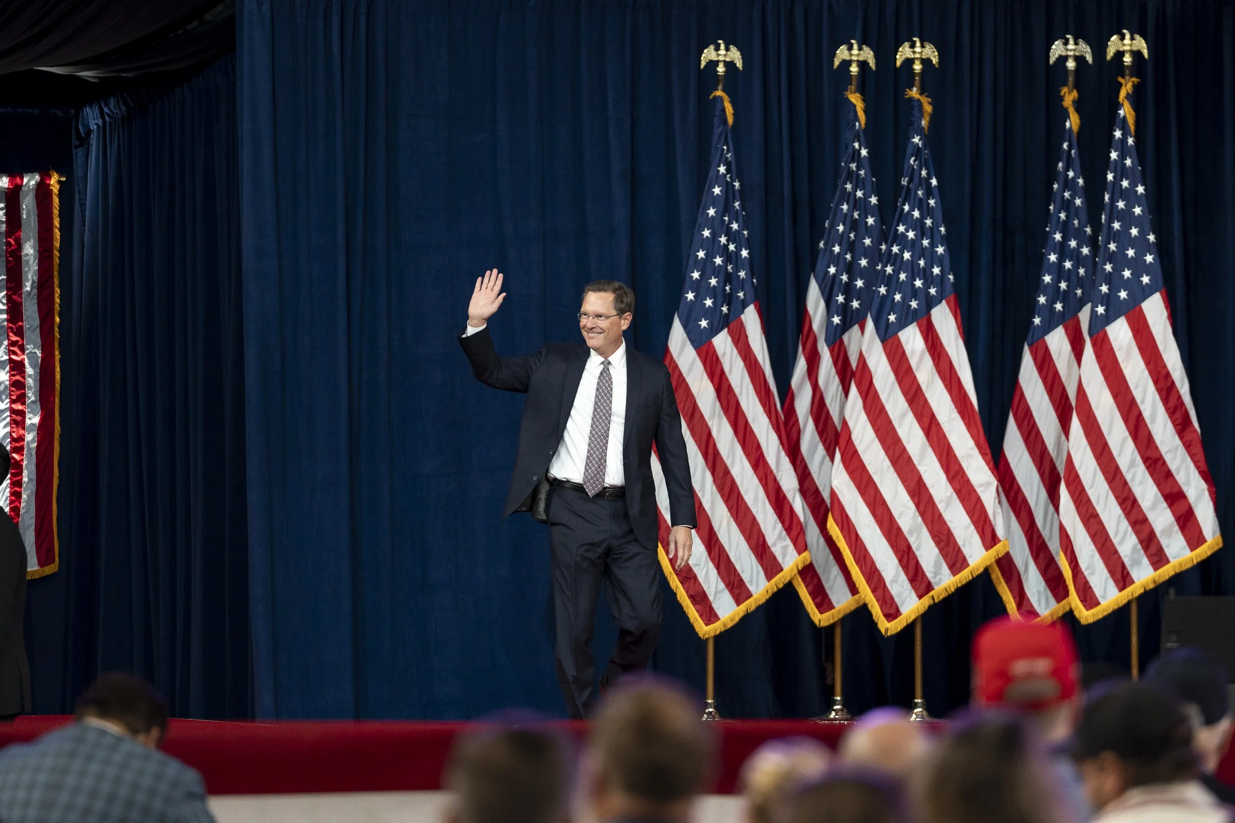  Tennessee Speaker of the House Cameron Sexton waves prior to addressing the attendees.  