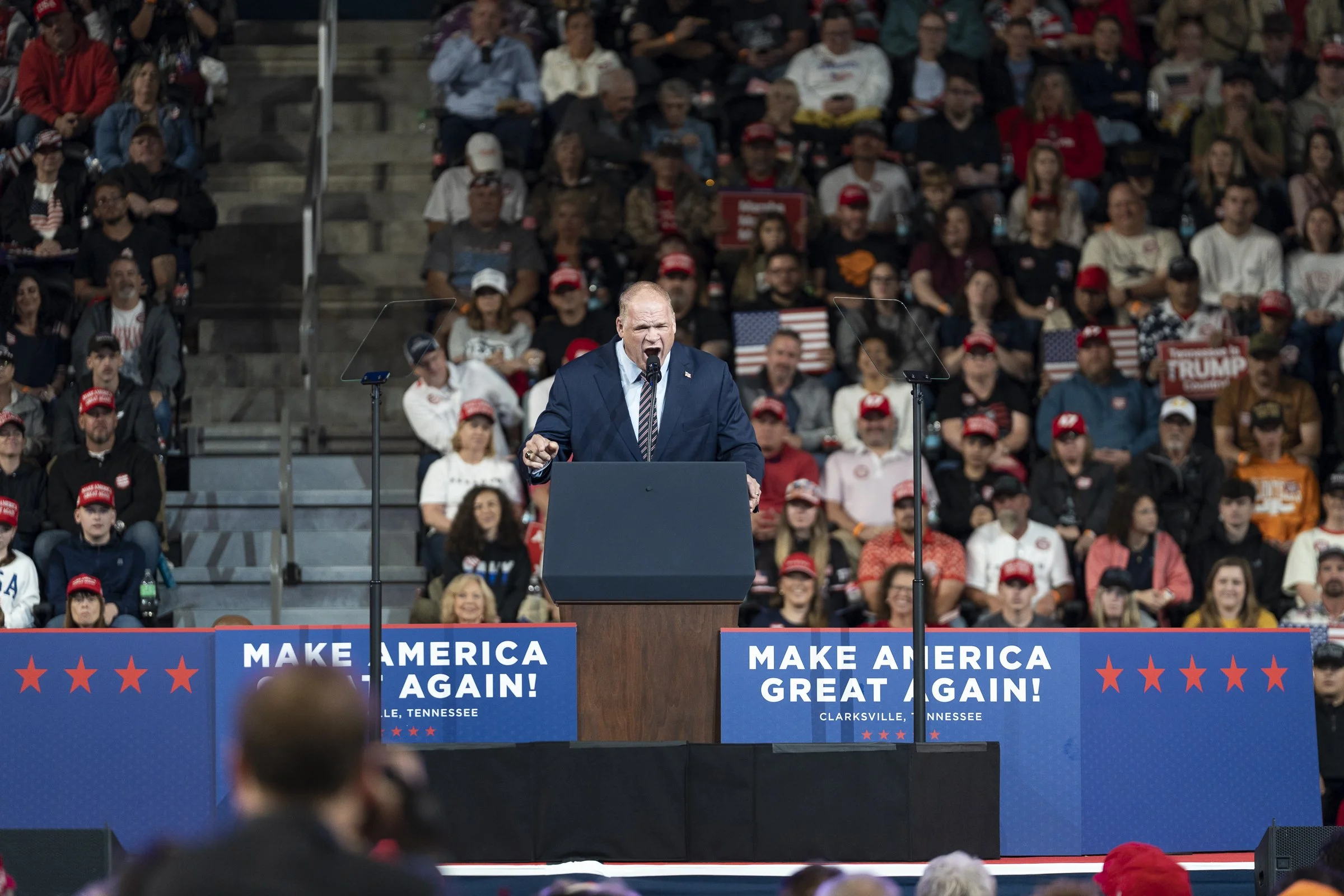  Former Knox County Mayor Glenn Jacobs, known as “Kane” from WWE, addresses the crowd following the national anthem. 