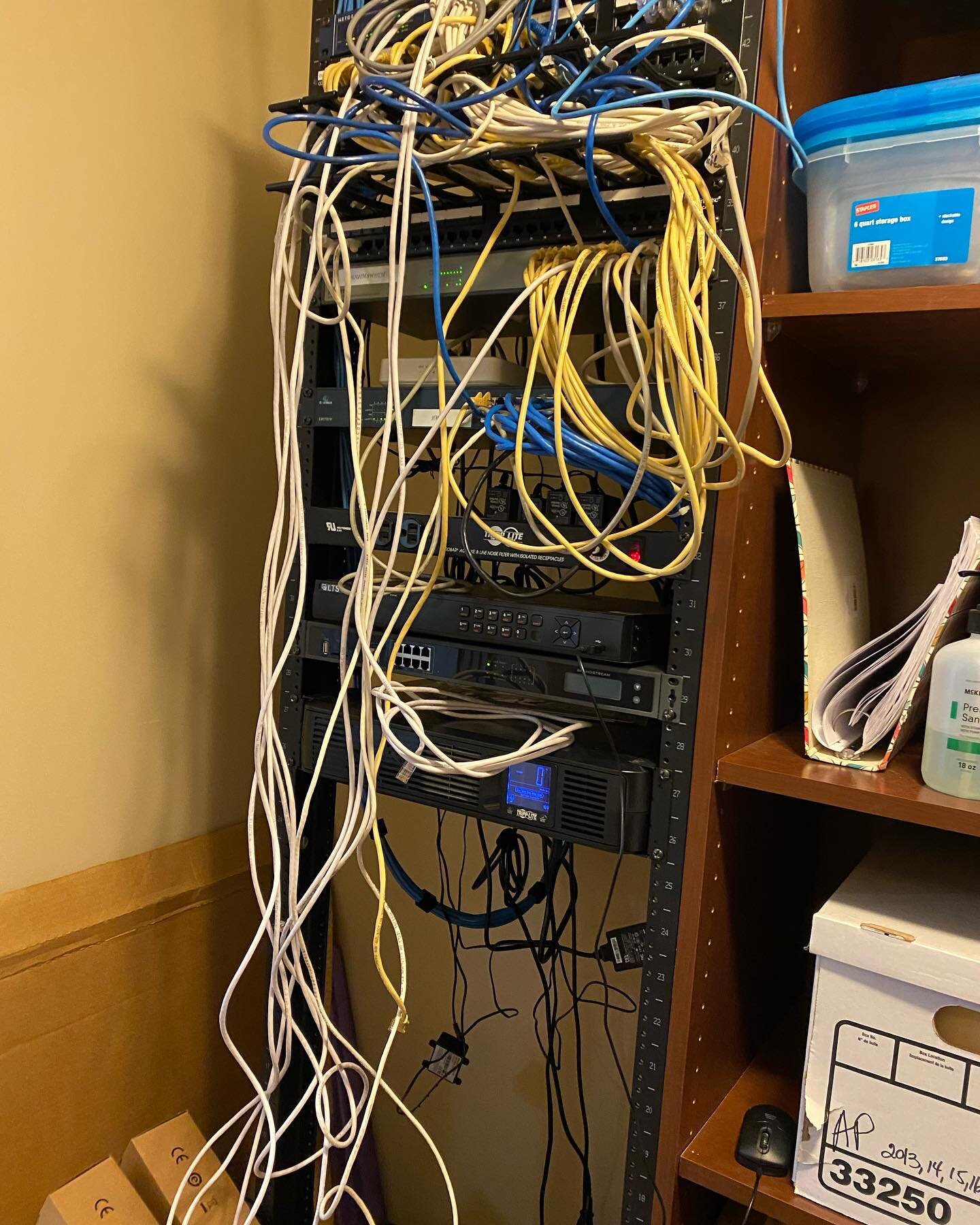 Swipe for the after shot. #t1done #msp #ITsupport #omaha #networkexperts #techsupport #RTFM#systemintegration #omaha #councilbluffs#cybersecurity #technology#disasterrecovery #scalecomputers #lowvoltguy #structuredcabling #datacenter #custom #cablepo