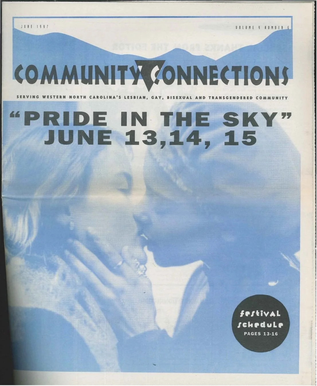 1993 NC newspaper with cover image of two women kissing
