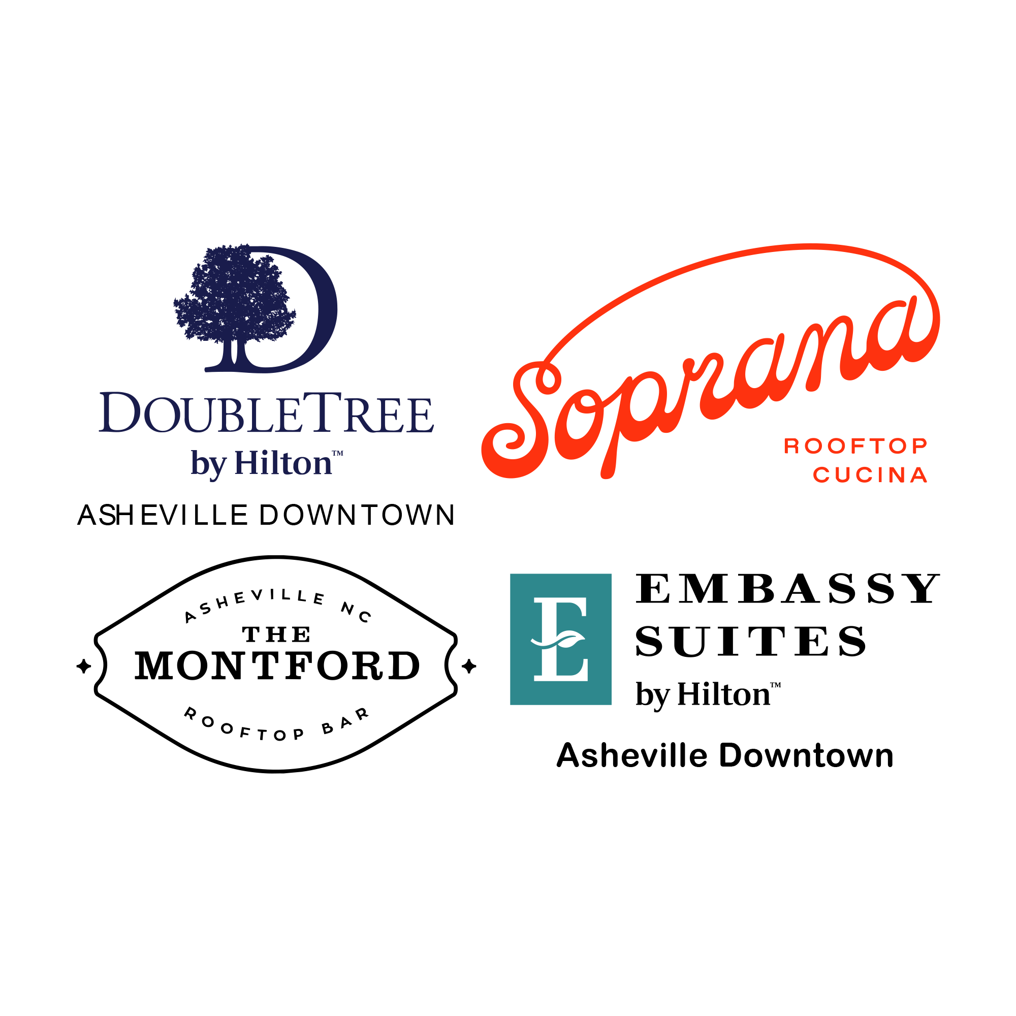 DoubleTree and Embassy Suites by Hilton: Asheville Downtown; Soprana Rooftop Cucina; The Montford Rooftop Bar